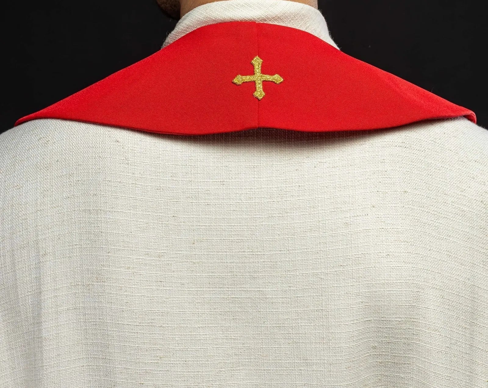 Red priestly stole with Chalice, Wheat, and Grapes embroidery - HAFTINA ATELIER