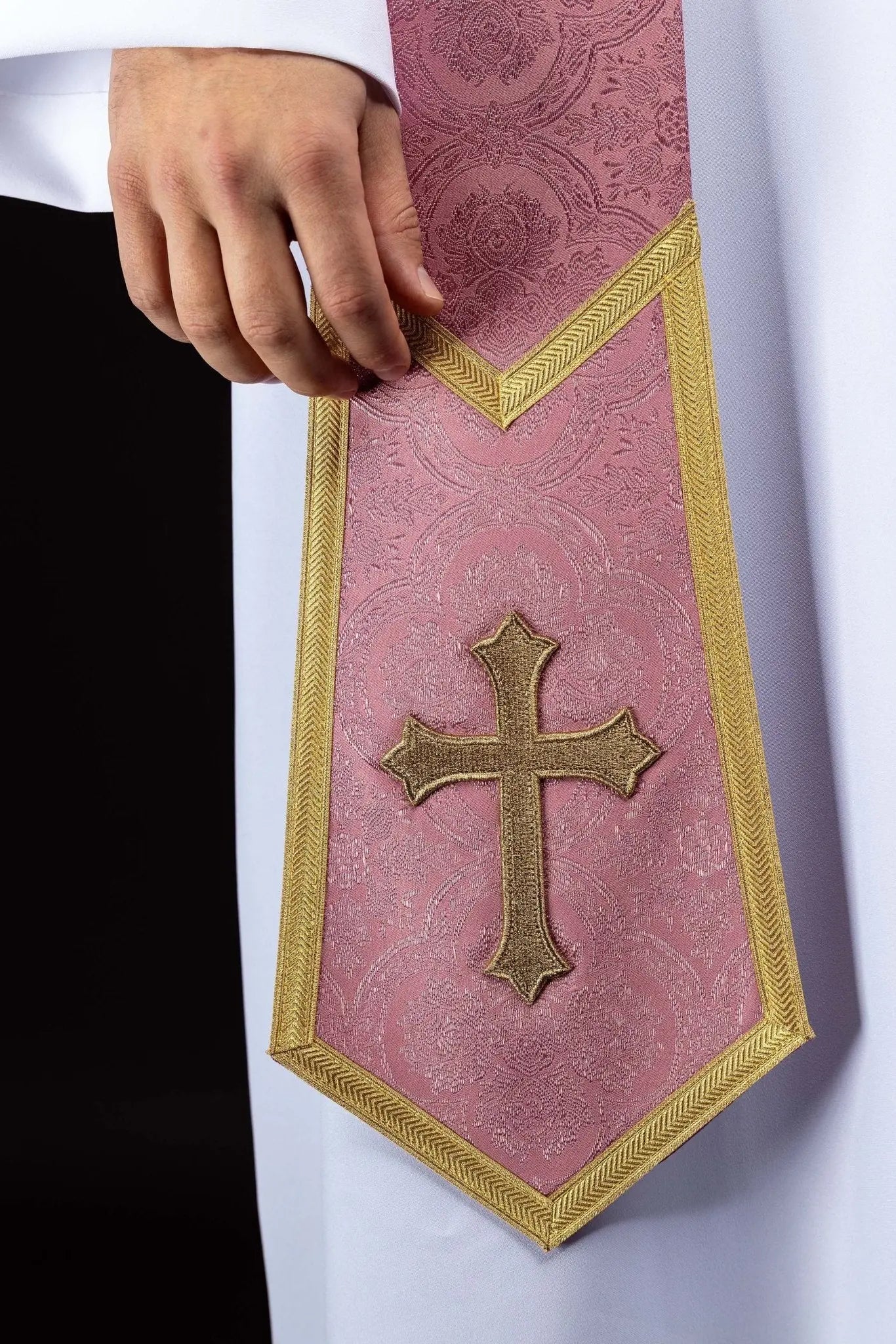 Rose Jacquard Stole with Embroidered Cross - HAFTINA ATELIER
