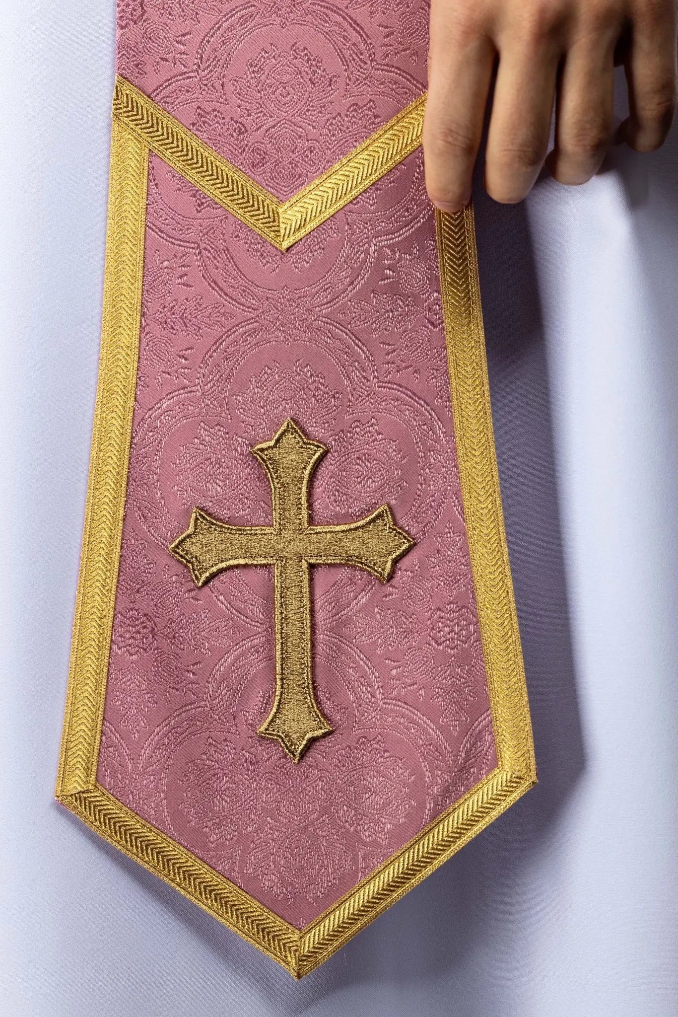 Rose Jacquard Stole with Embroidered Cross - HAFTINA ATELIER