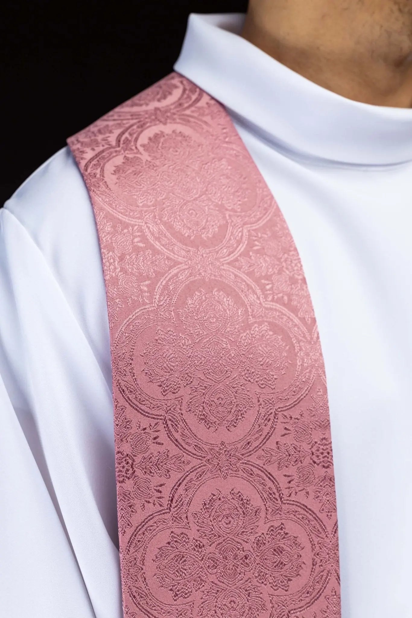 Rose Jacquard Stole with Embroidered Cross - HAFTINA ATELIER
