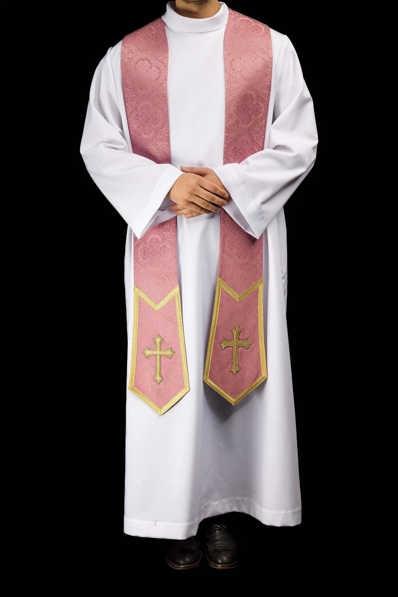 Rose Jacquard Stole with Embroidered Cross - HAFTINA ATELIER