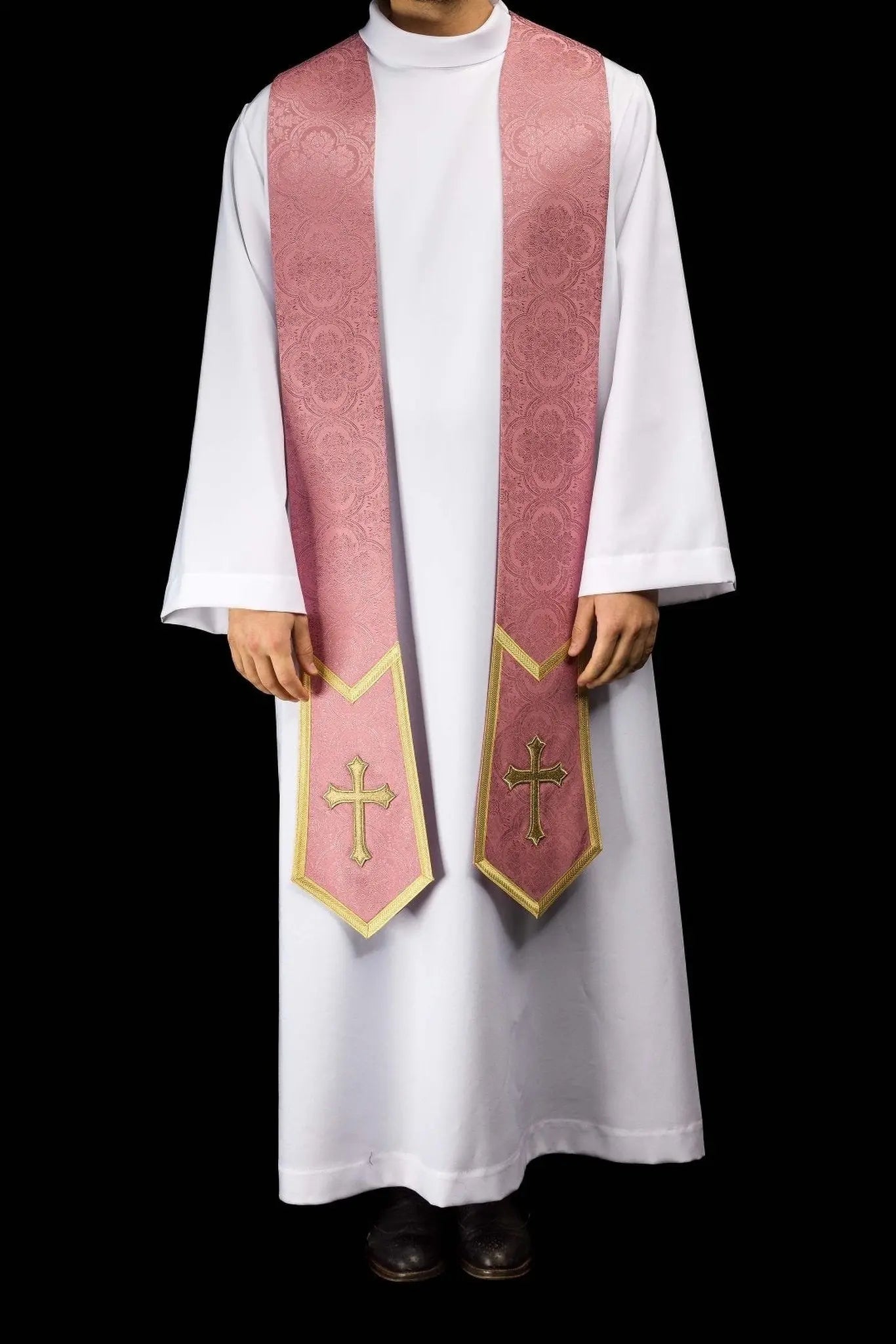 Rose Jacquard Stole with Embroidered Cross - HAFTINA ATELIER
