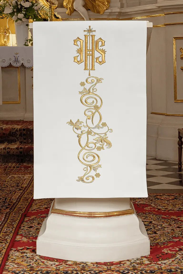 Nappe de lutrin brodée avec motif IHS