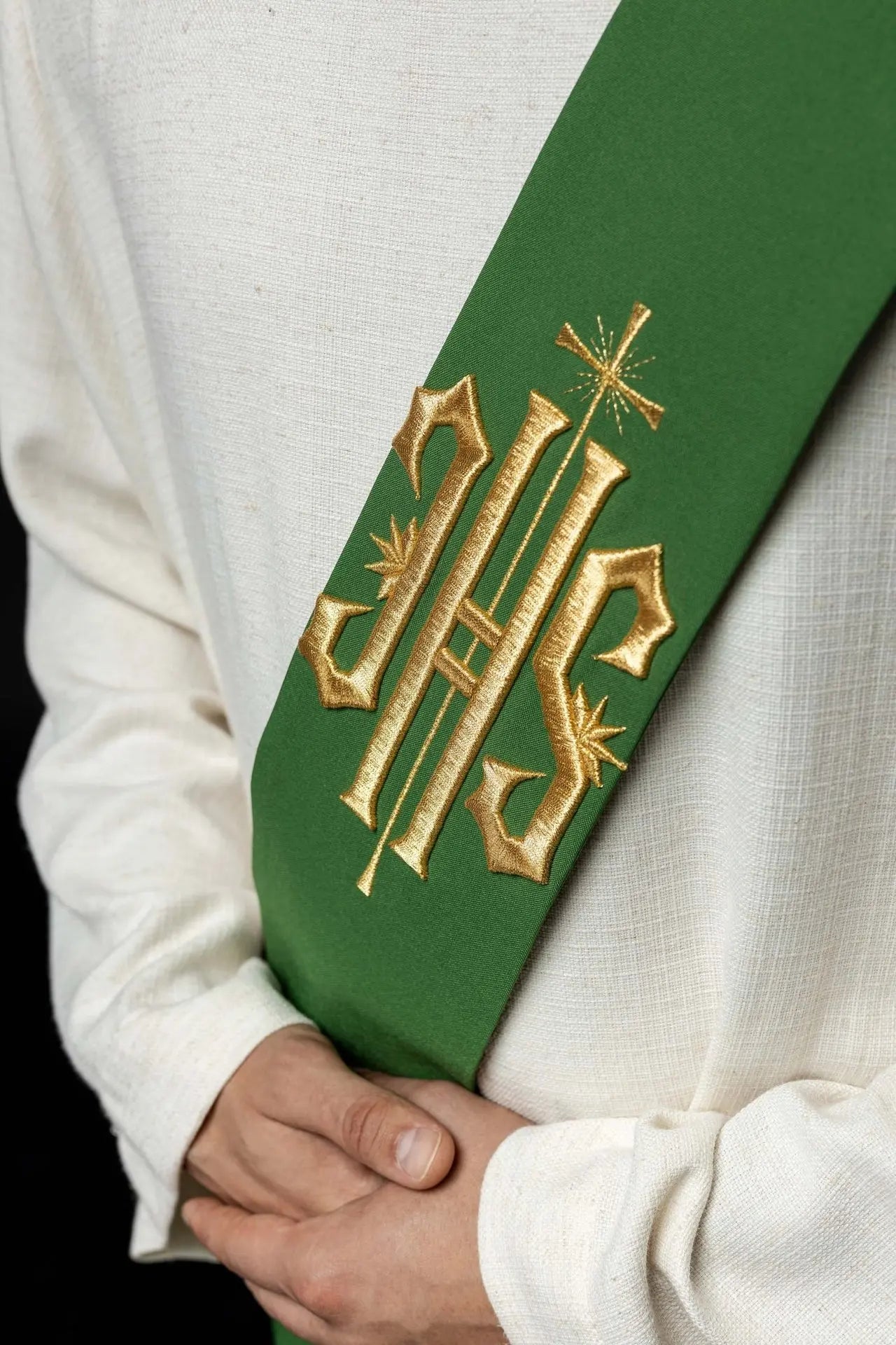 Diaconate stole embroidered IHS with Cross