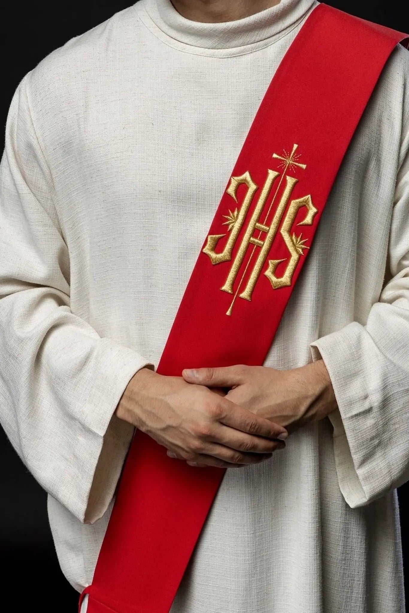 Étole diaconale brodée IHS avec croix