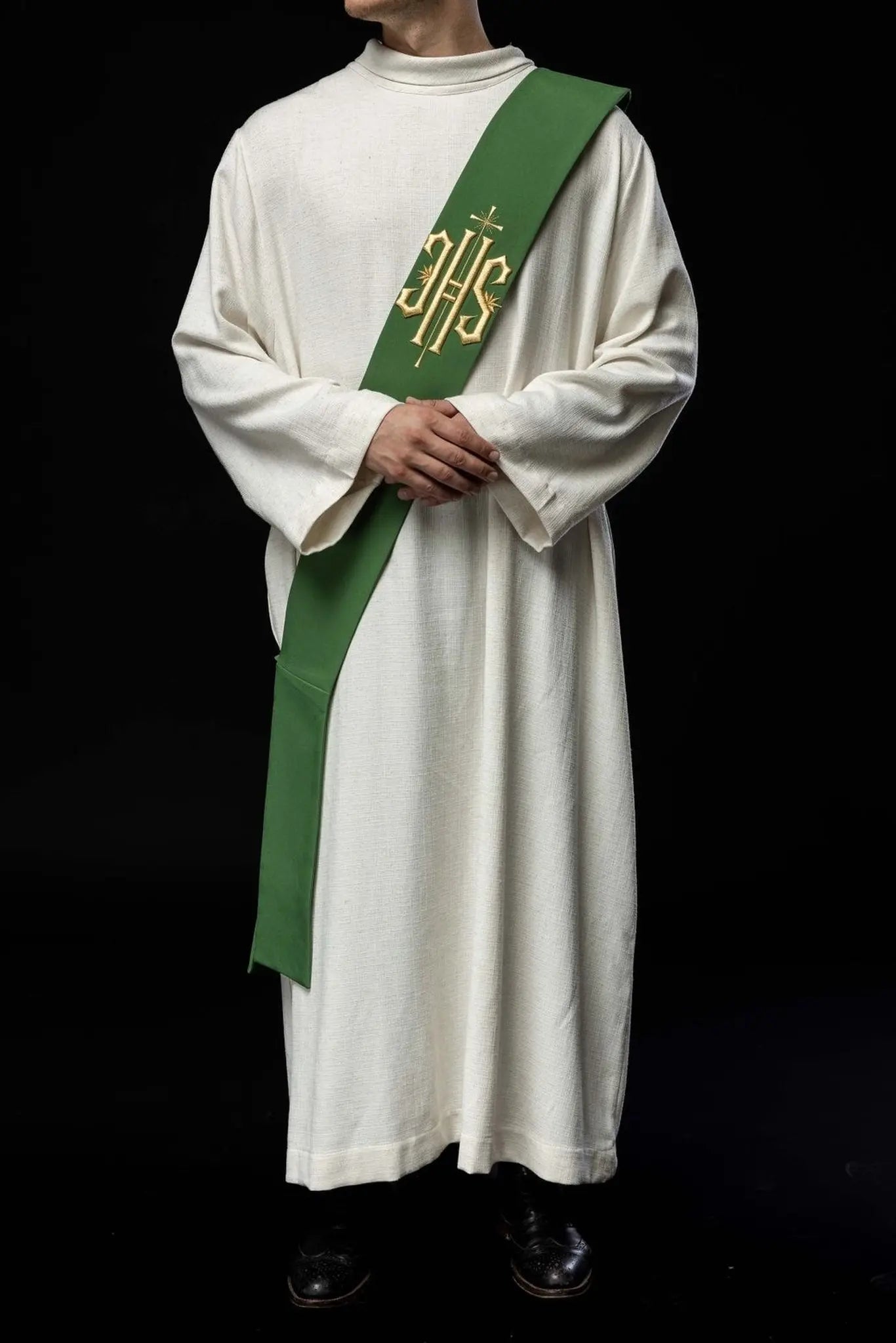 Diaconate stole embroidered IHS with Cross