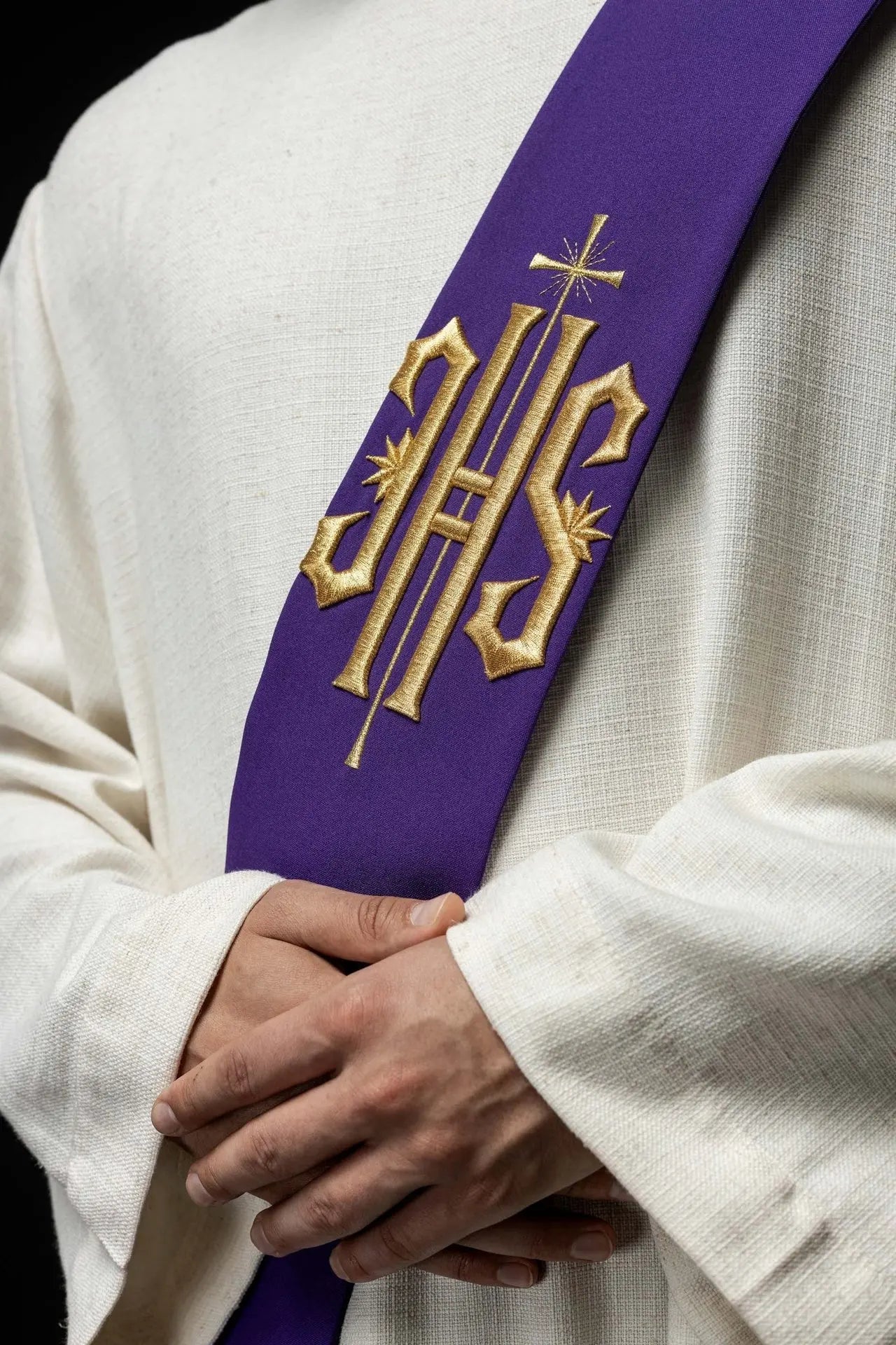 Diaconate stole embroidered IHS with Cross