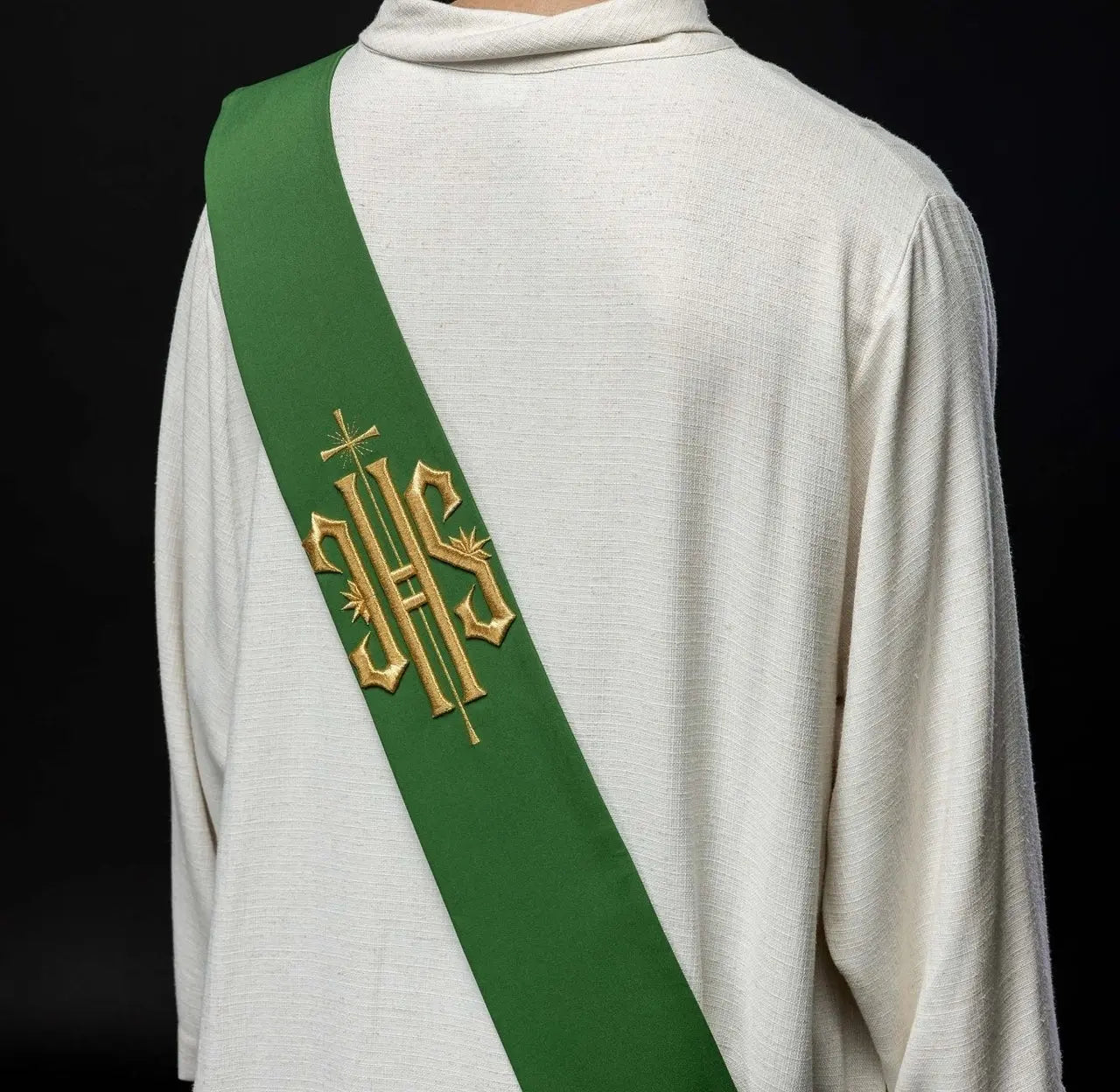 Diaconate stole embroidered IHS with Cross