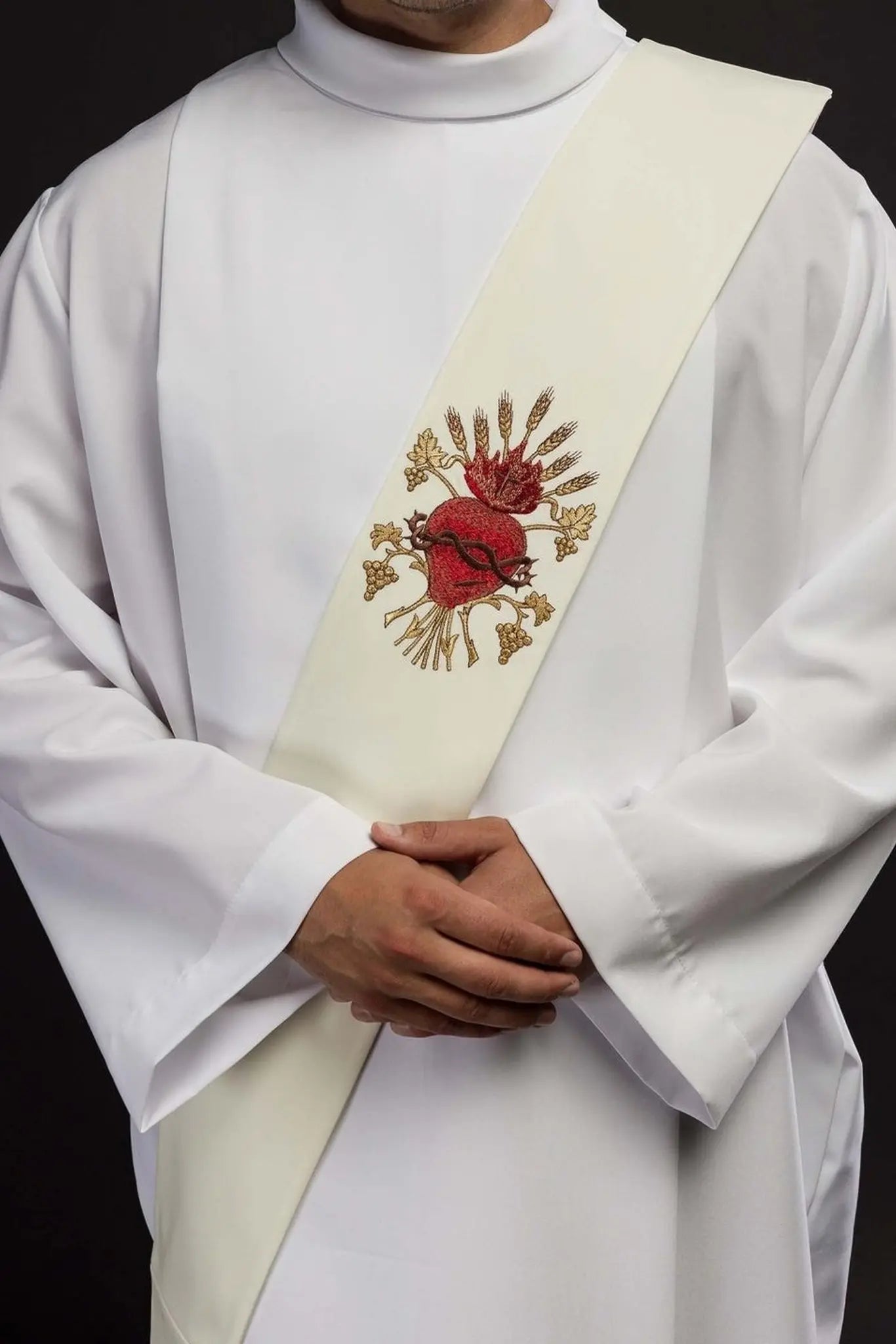 Étole diaconale avec broderie du Cœur de Jésus