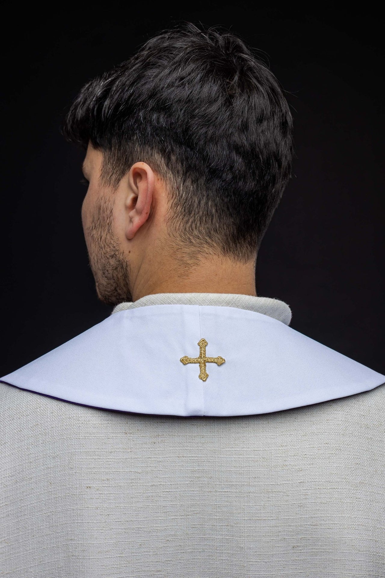 Stuła Dwustronna Haftowana IHS fioletowo - biała