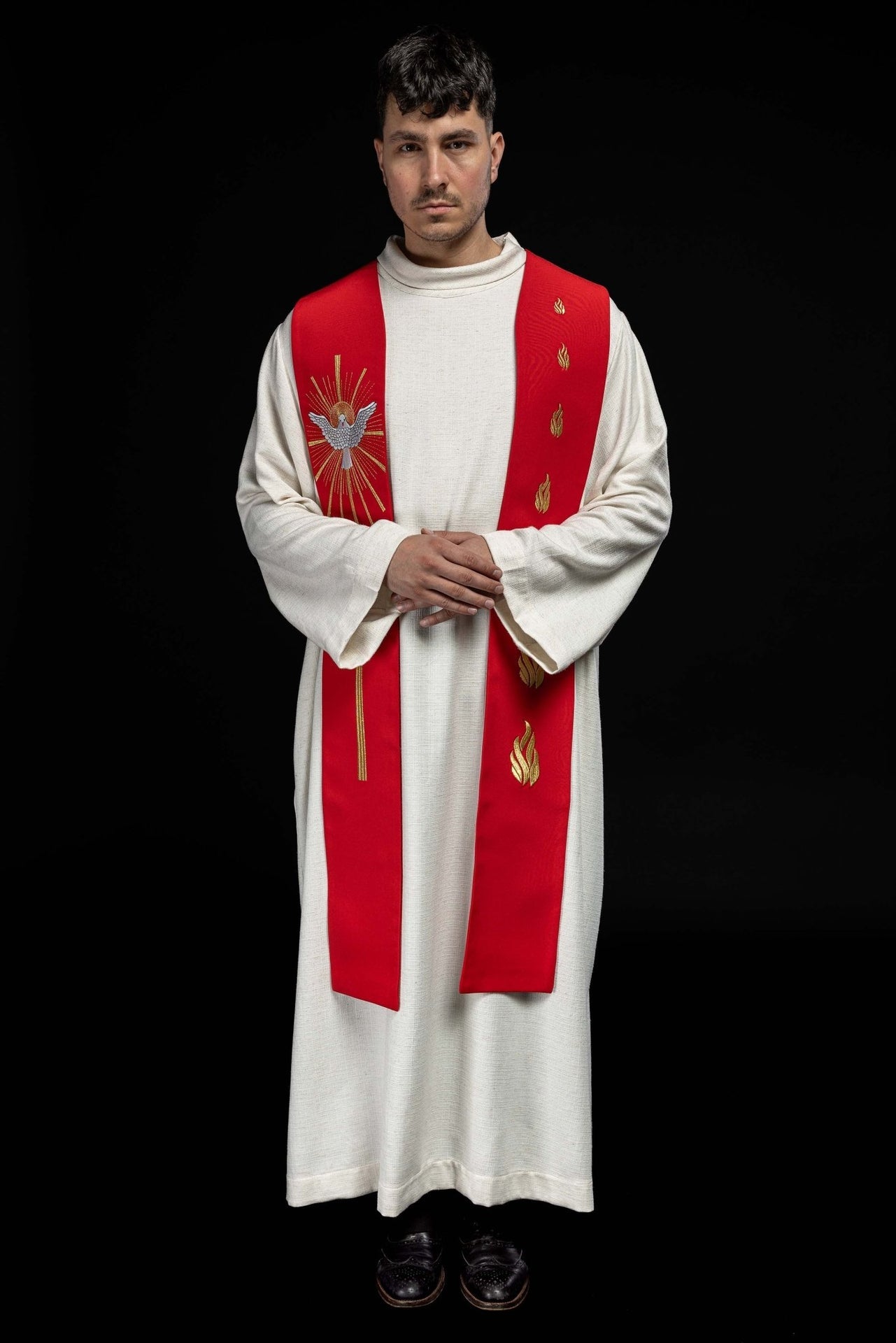 Stuła haftowana Duch Święty i Języki Ognia Czerwona