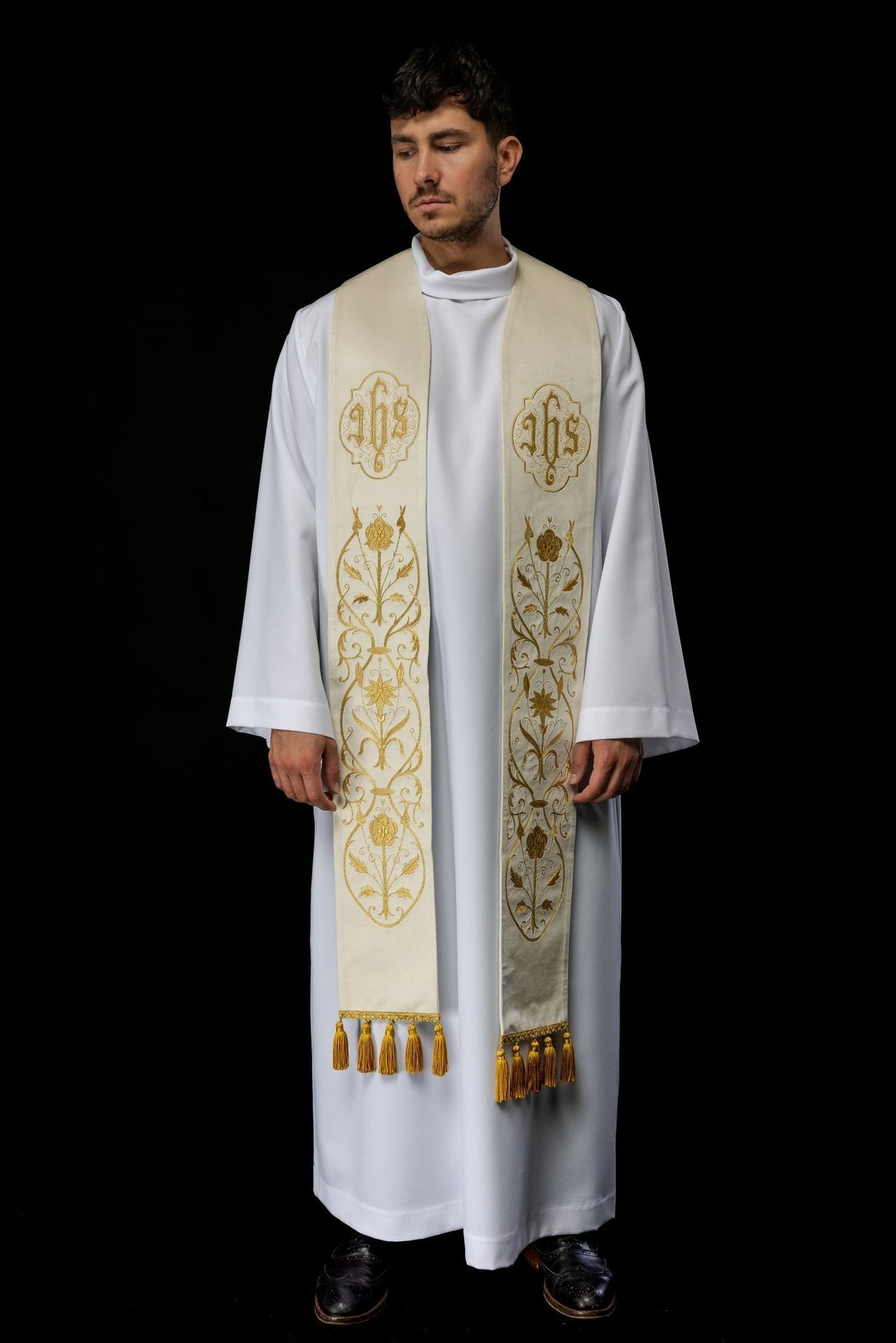 Stuła haftowana ecru IHS