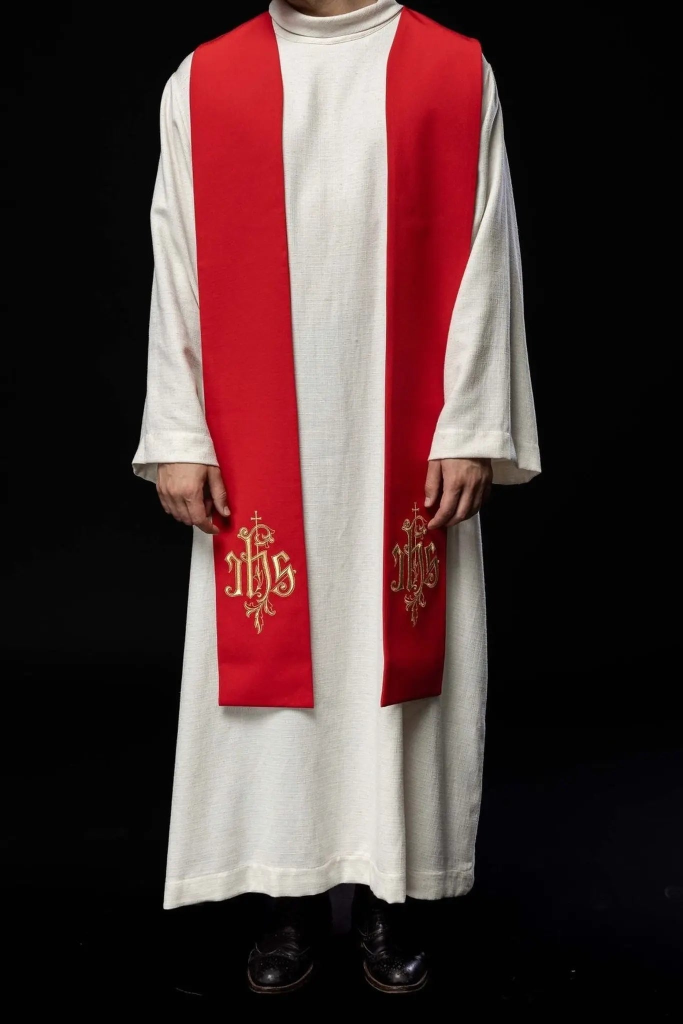 Étole brodée IHS rouge