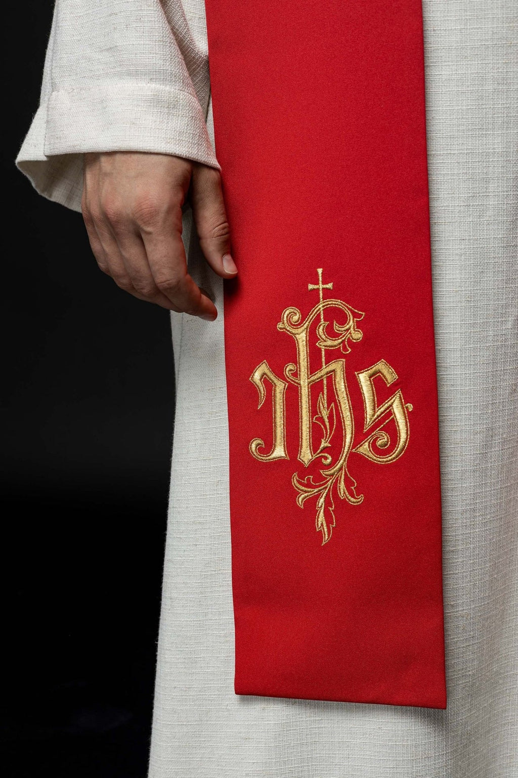 Stuła haftowana IHS czerwona
