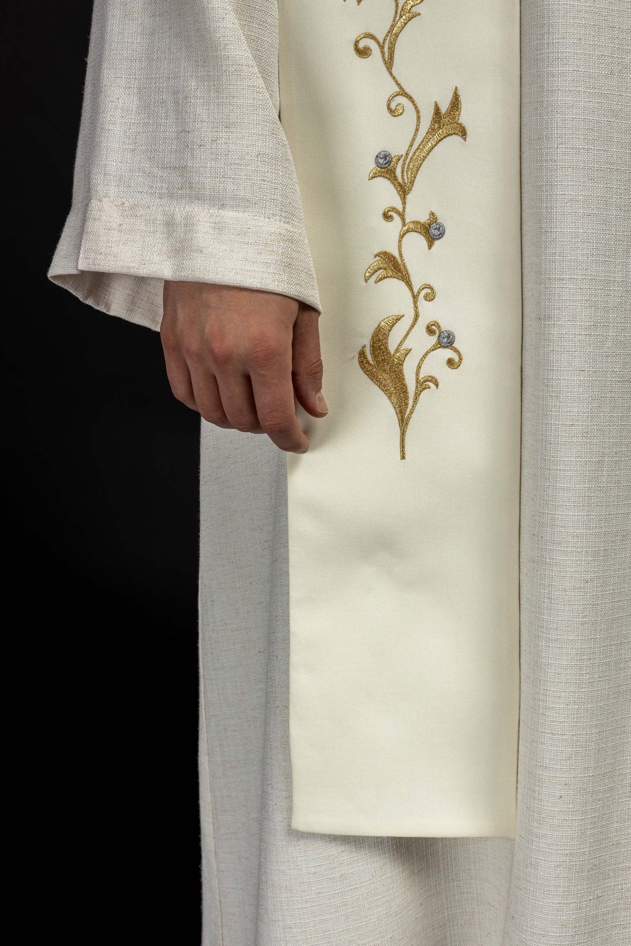 Stuła haftowana IHS na krzyżu ecru