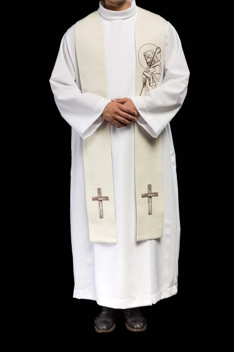 Étole brodée « Jésus le Bon Pasteur » en écru