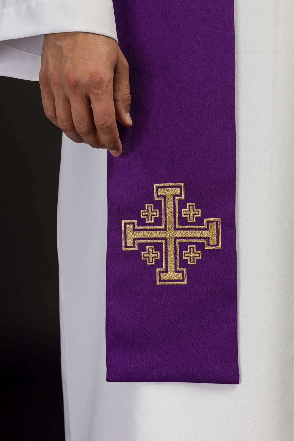 Stuła haftowana Krzyż Jerozolimski Fioletowa