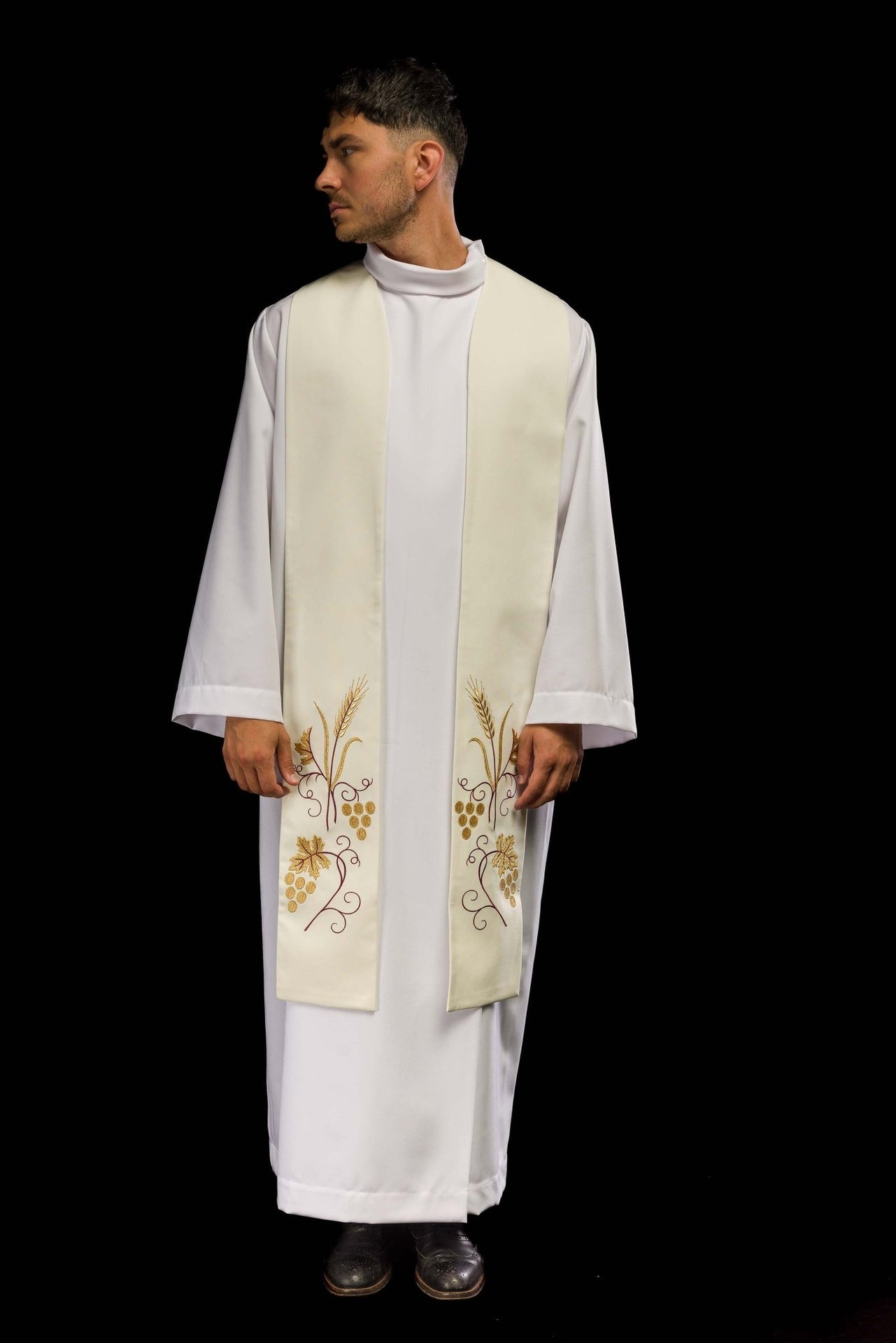 Stuła haftowana winogrona i kłosy w kolorze ecru