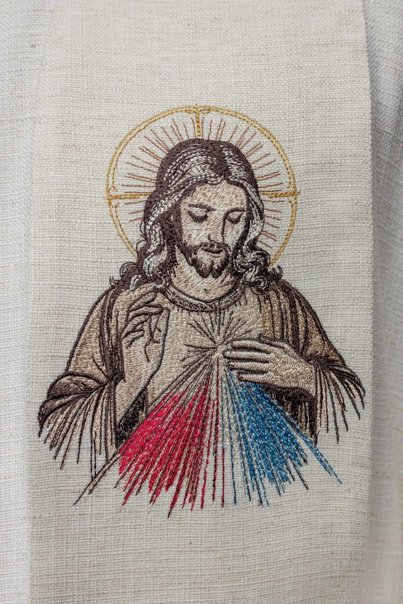 Étole brodée avec l'image de Jésus de la Divine Miséricorde