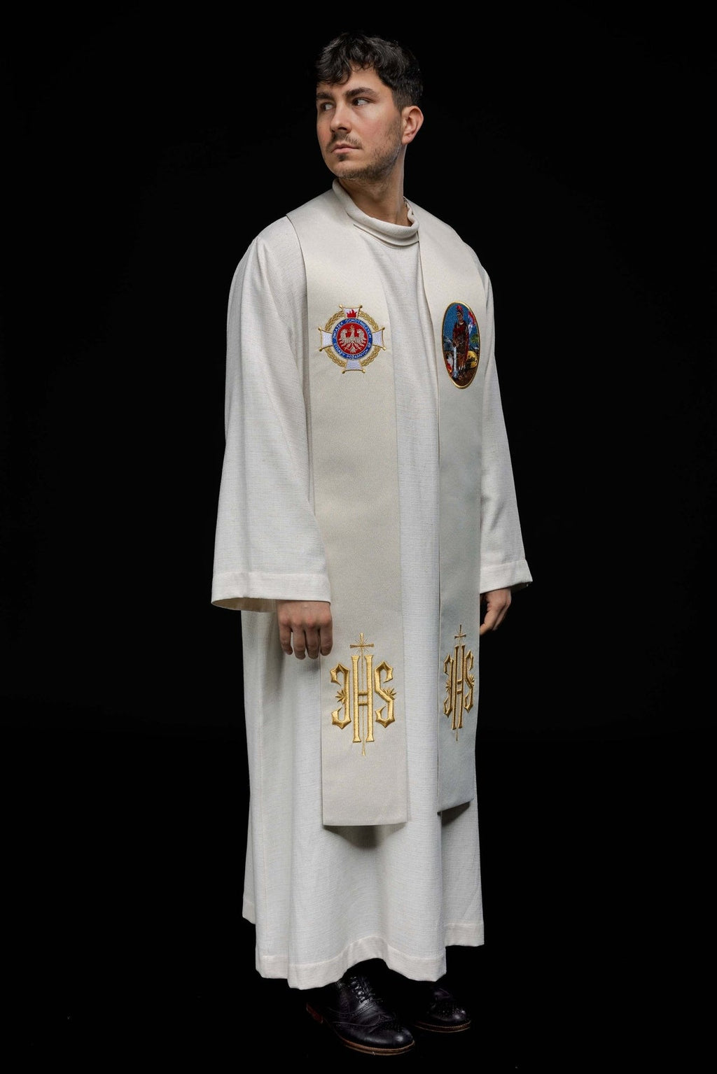 Stuła haftowana z wizerunkiem Świętego Floriana