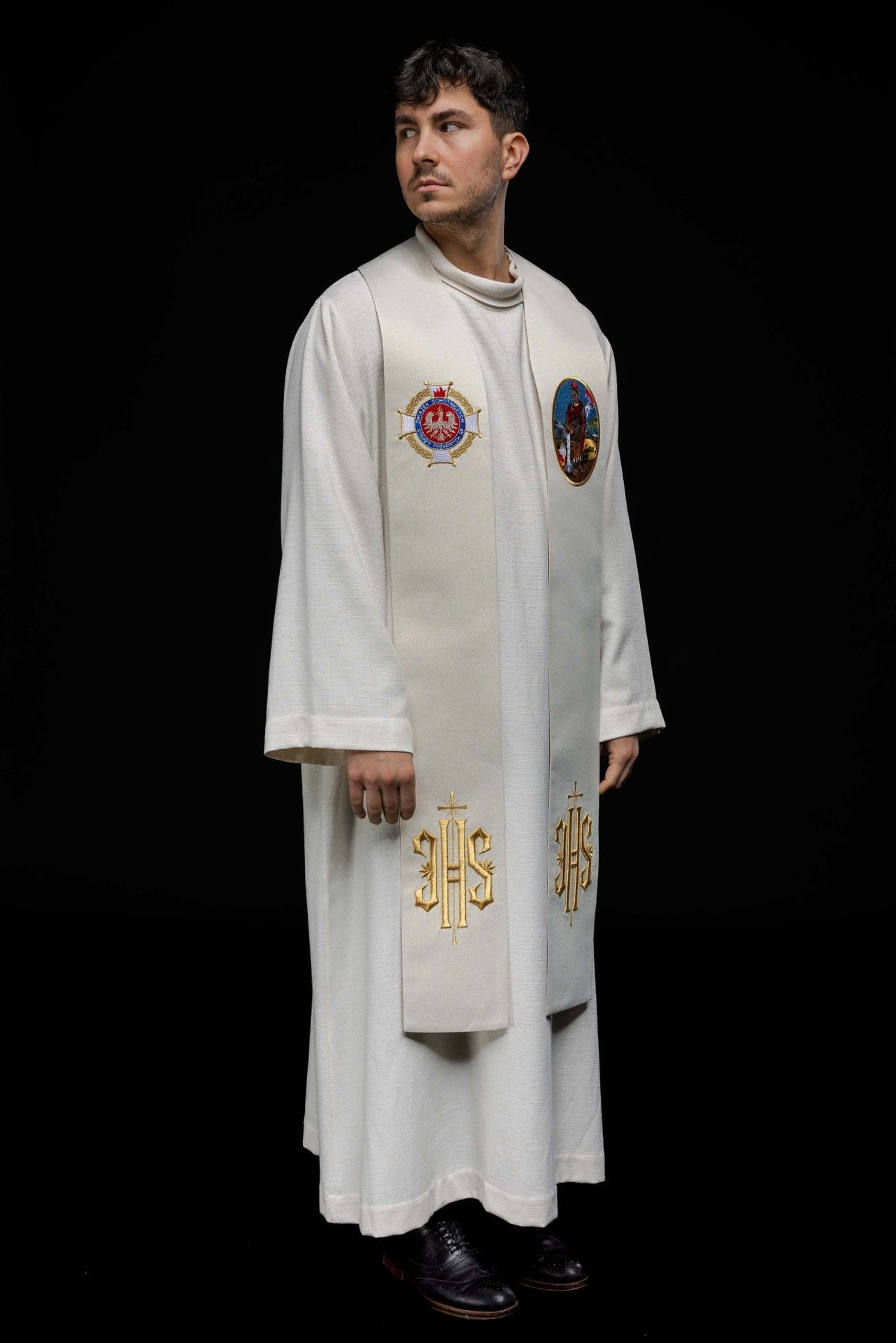 Stuła haftowana z wizerunkiem Świętego Floriana