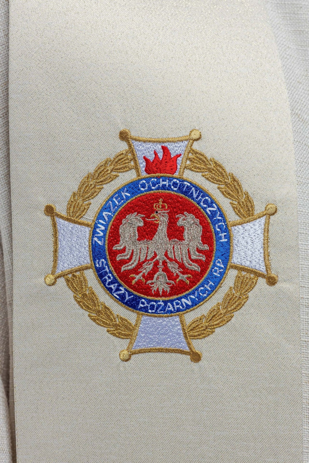 Stuła haftowana z wizerunkiem Świętego Floriana