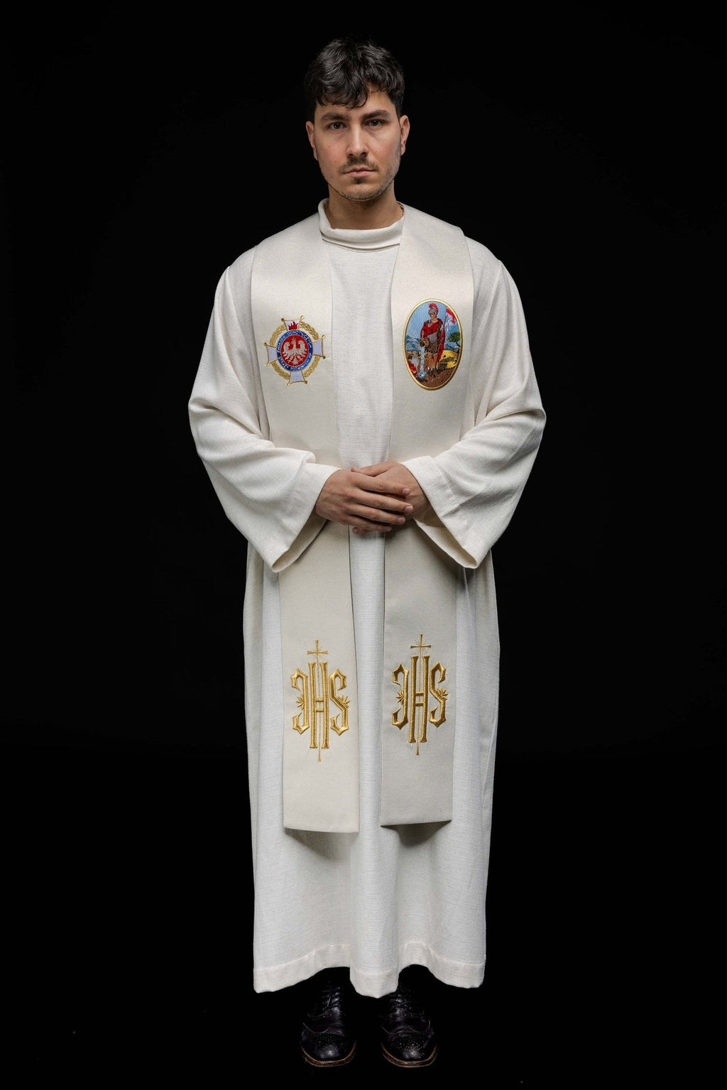 Stuła haftowana z wizerunkiem Świętego Floriana