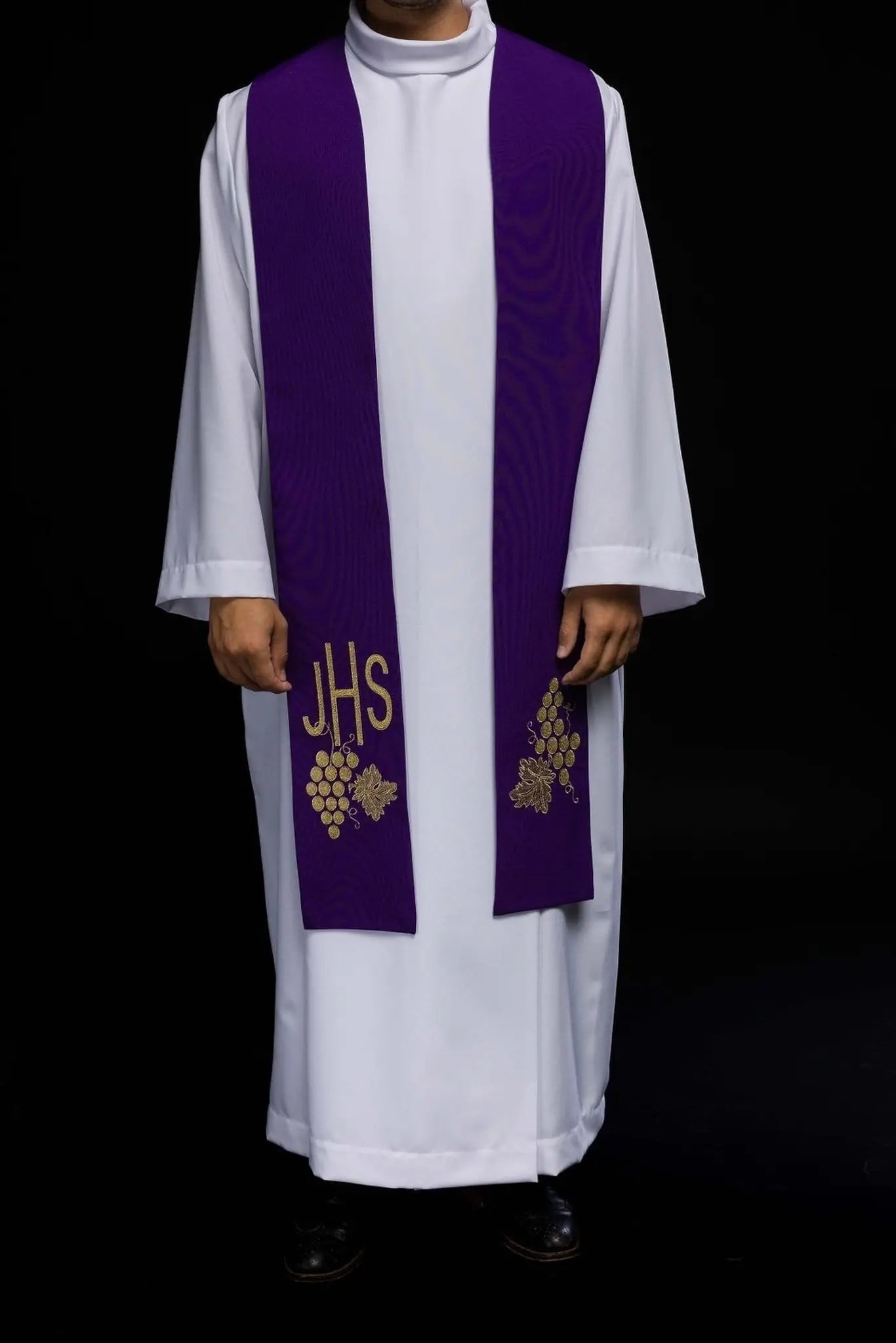 Priest's stole purple embroidered IHS with grapes