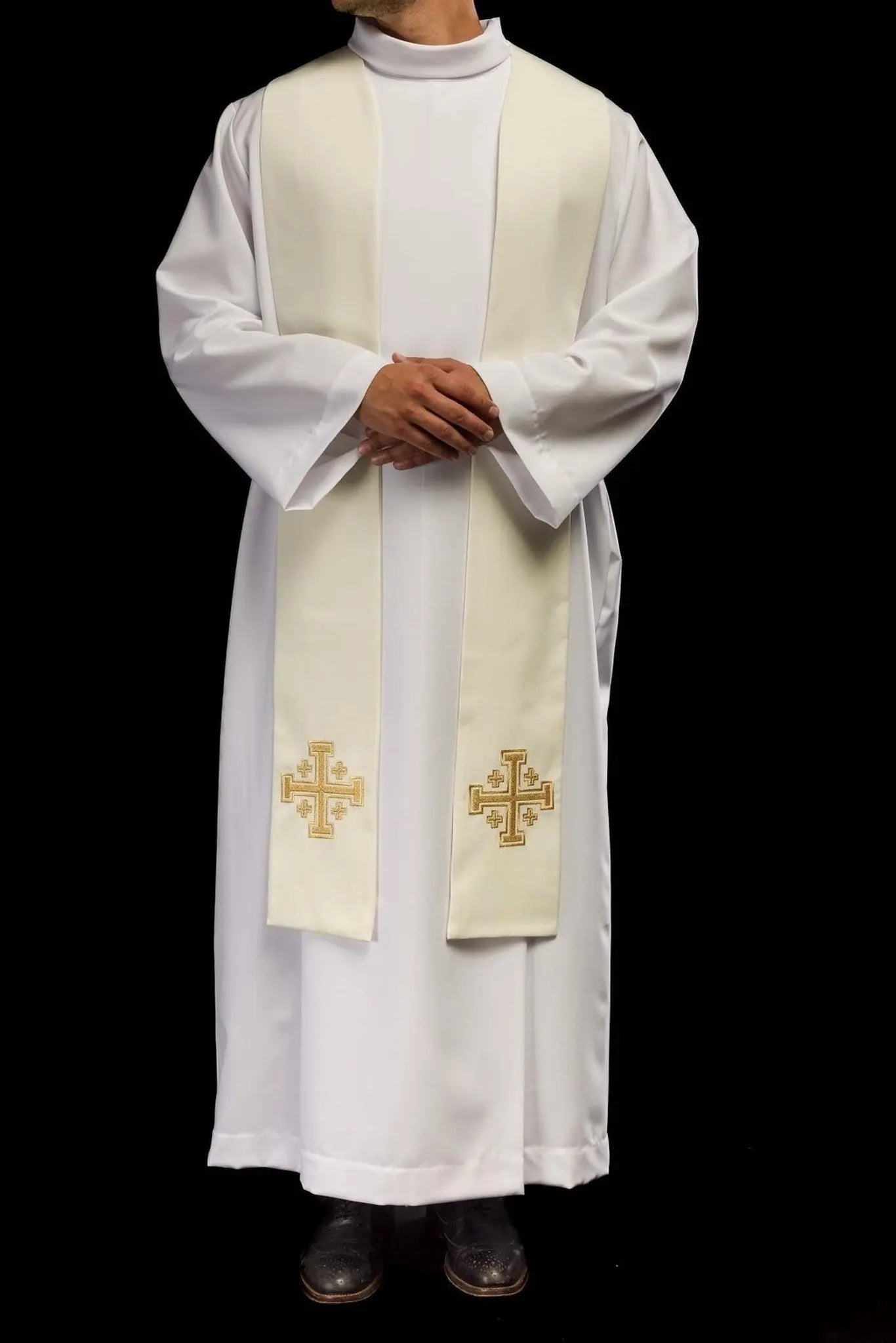 Étole sacerdotale brodée Croix de Jérusalem écrue