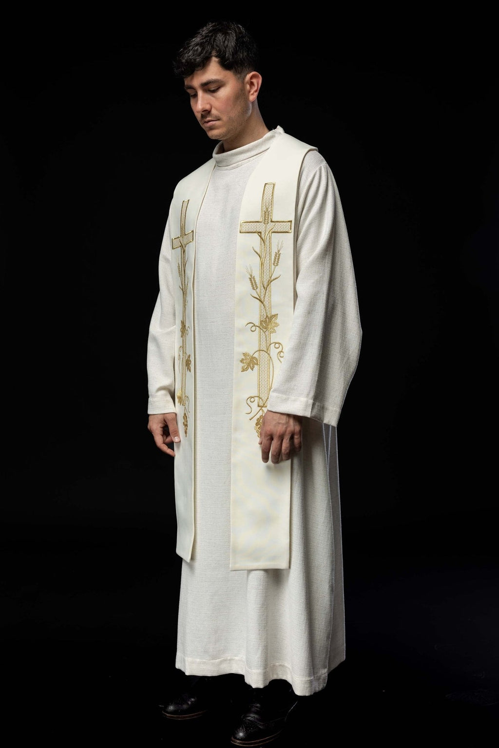 Stuła kapłańska haftowana Krzyż ecru
