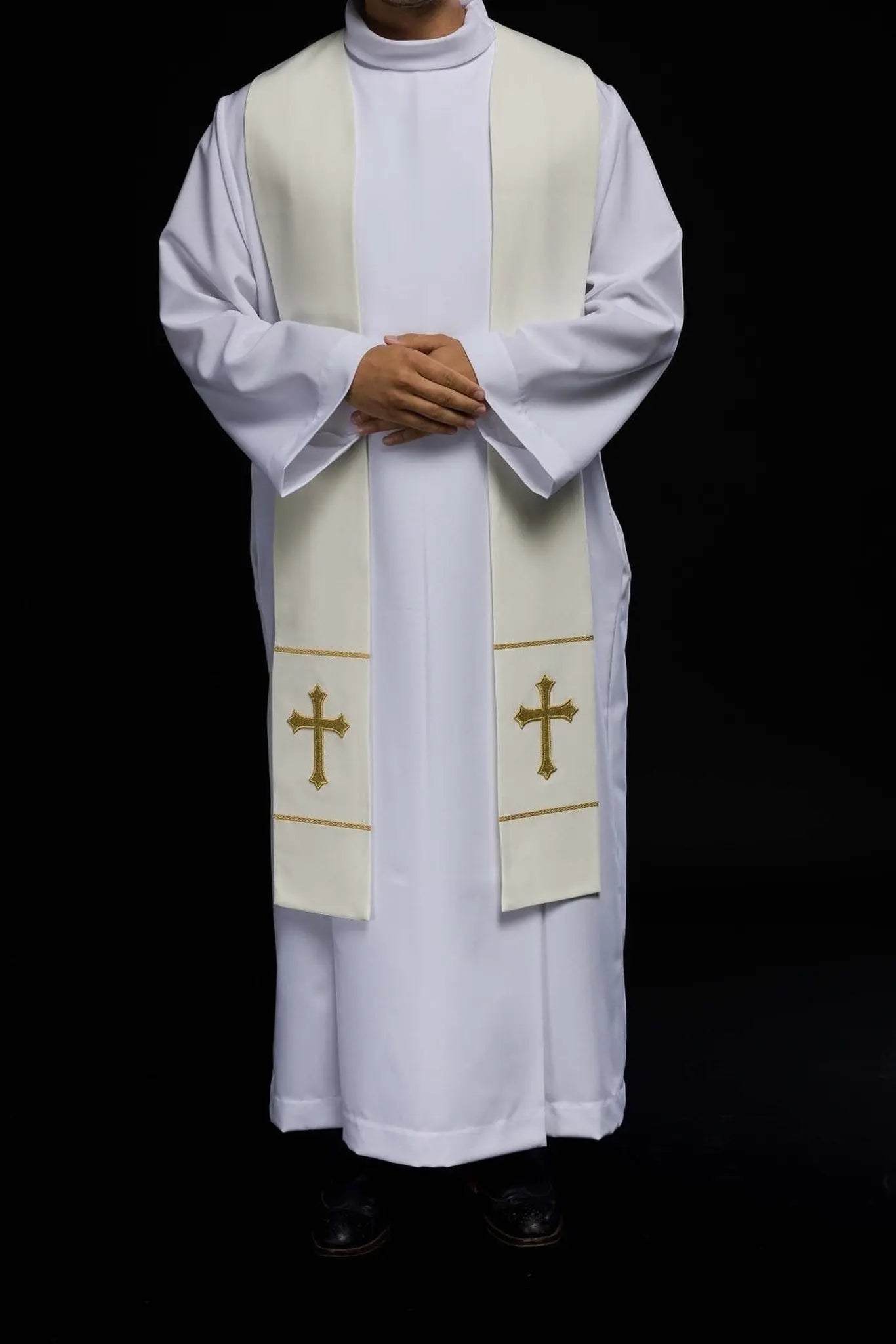 Étoles de prêtre brodées Croix écru