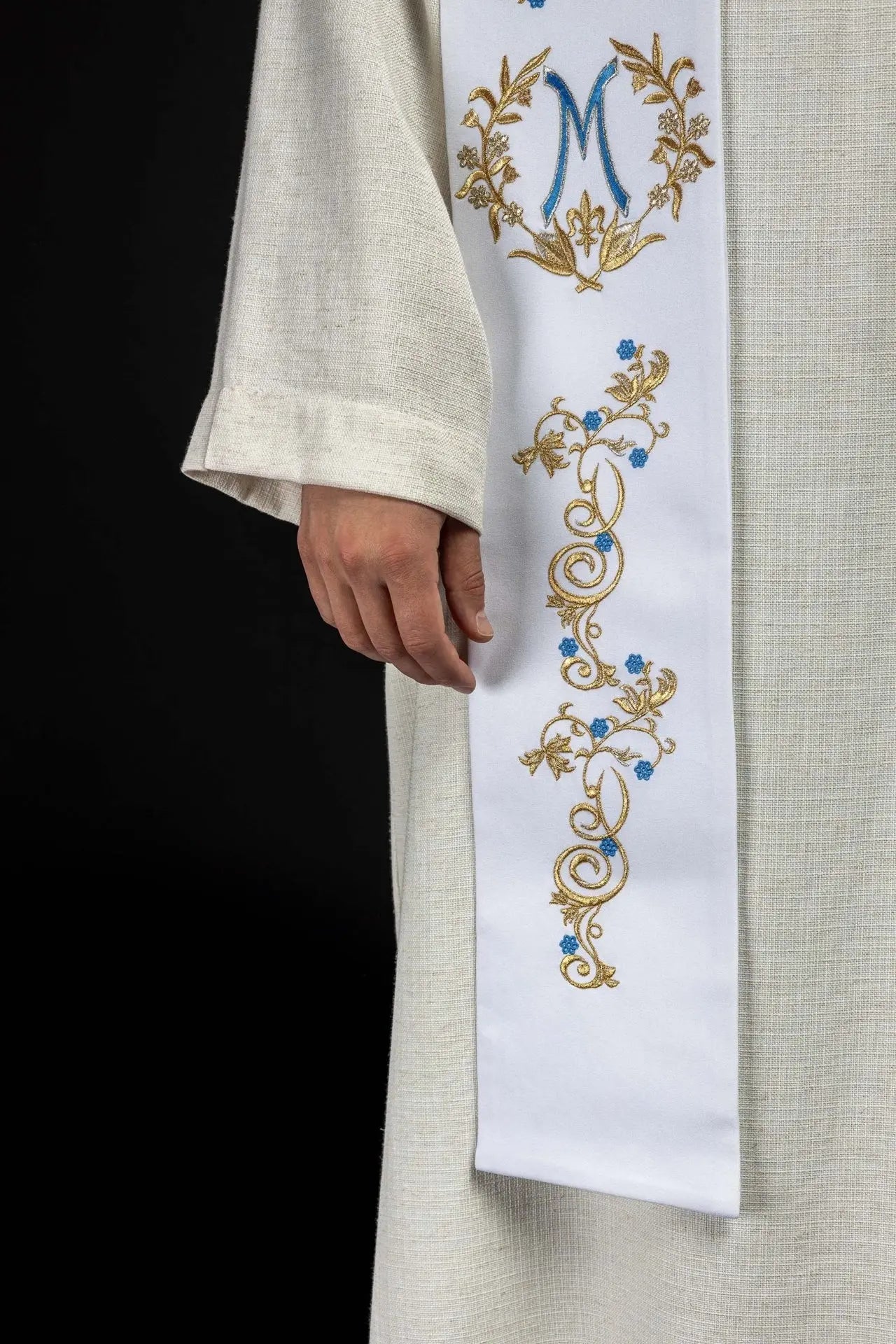 Étola sacerdotale mariale brodée blanche