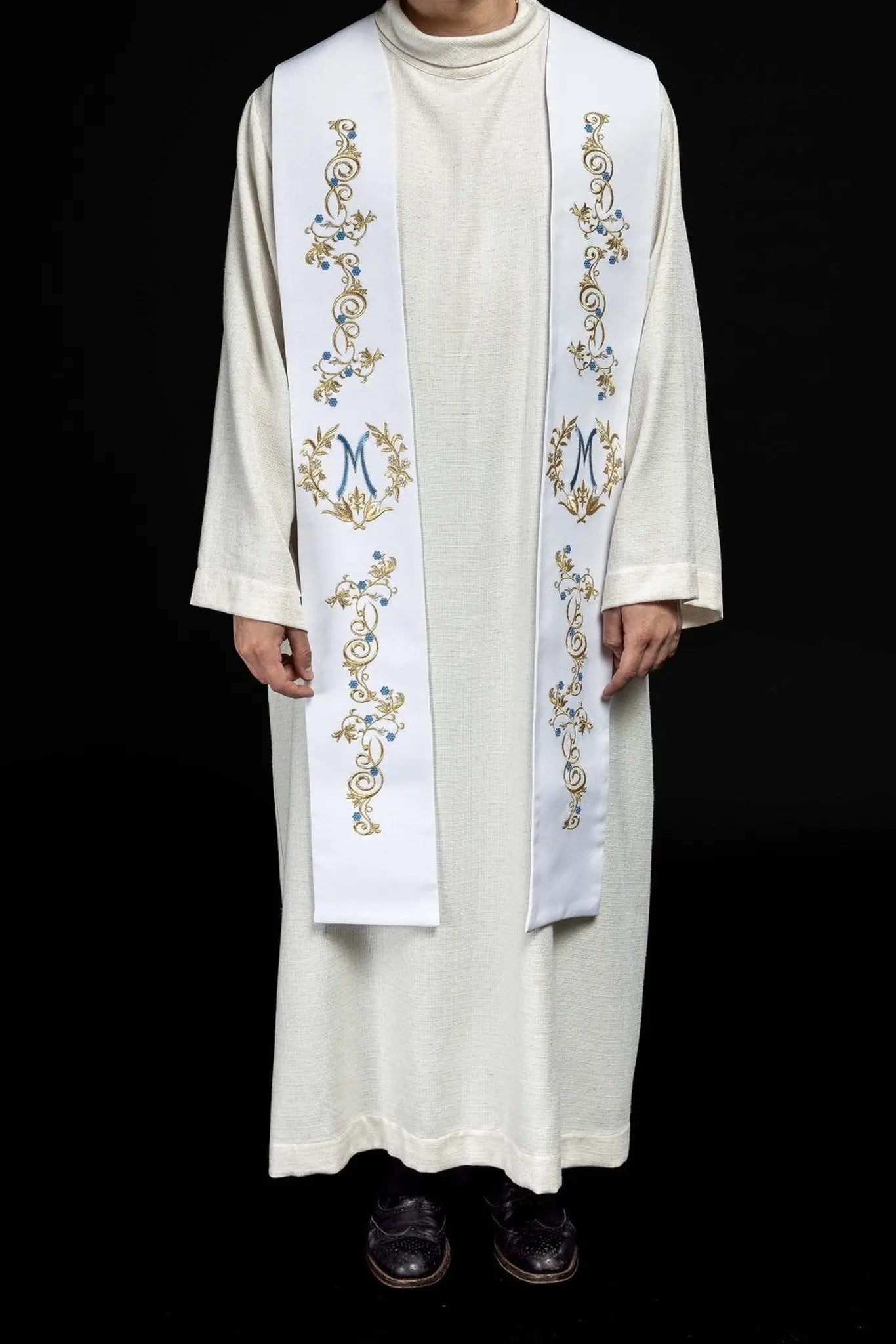 Étola sacerdotale mariale brodée blanche