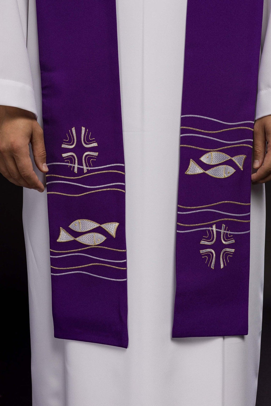 Stuła kapłańska haftowana Ryby Fioletowa