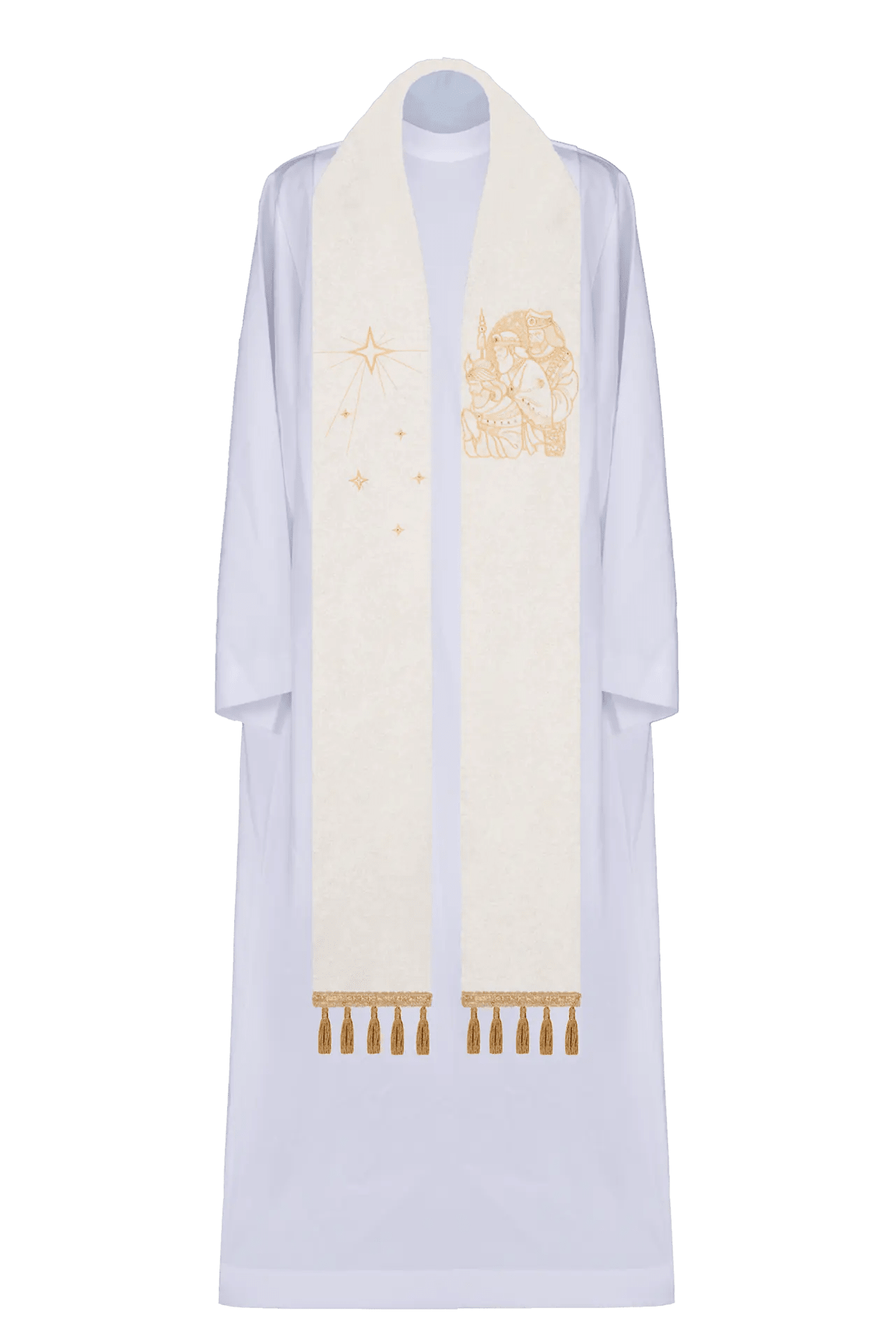 Étole de prêtre brodée avec motif des Trois Rois Mages