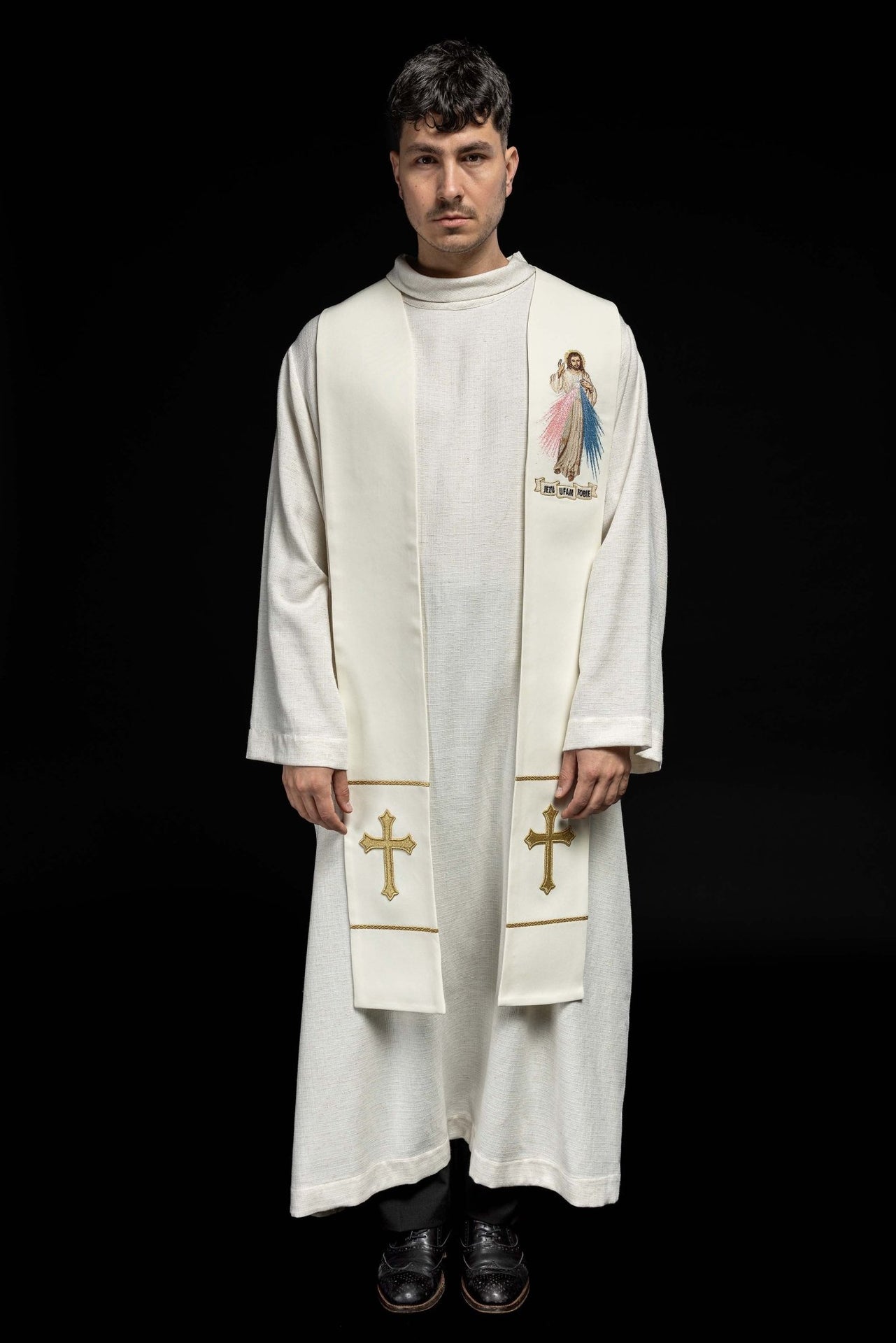 Stuła kapłańska Jezus Miłosierny Jezu Ufam Tobie ecru