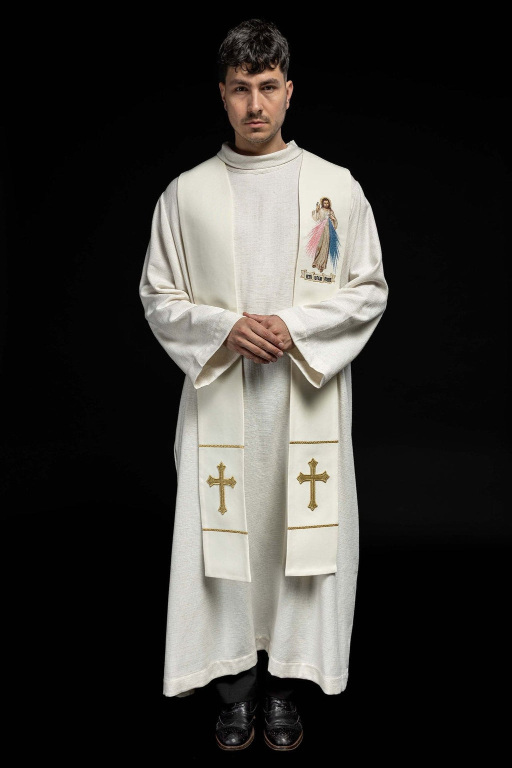 Stuła kapłańska Jezus Miłosierny Jezu Ufam Tobie ecru