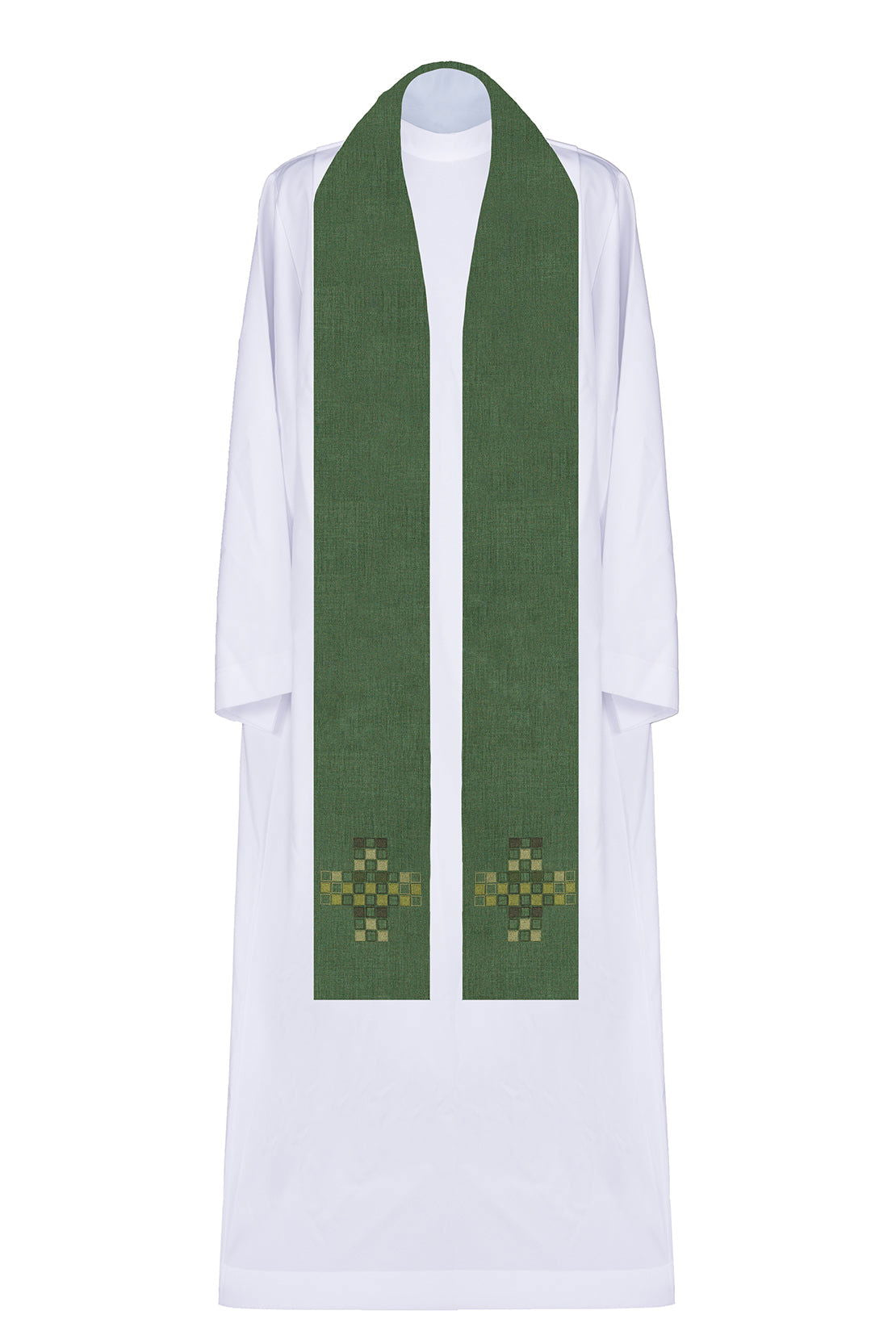 Étole de prêtre verte avec croix en mosaïque