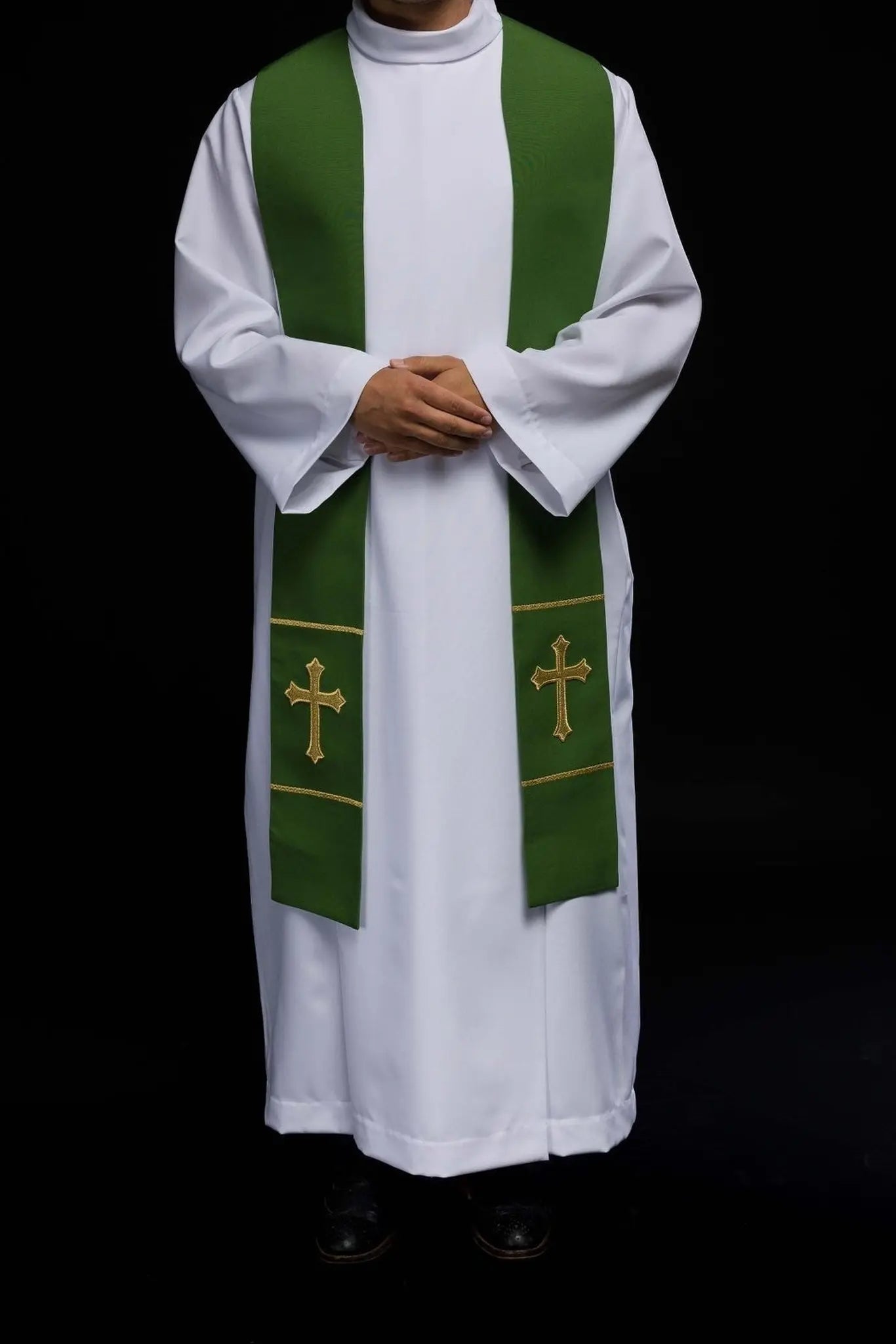 Étola de prêtre verte brodée Croix