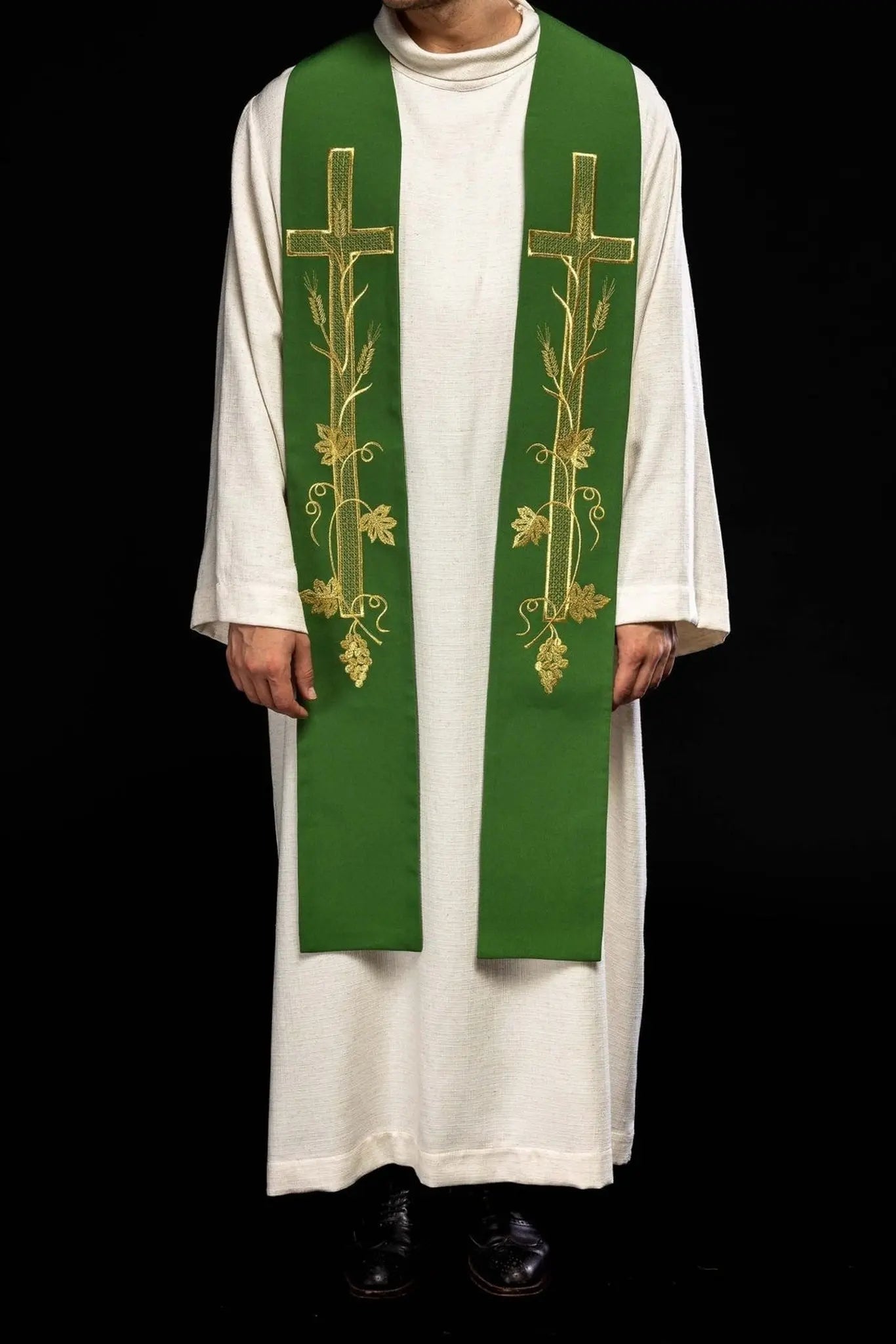 Étola de prêtre verte brodée Croix
