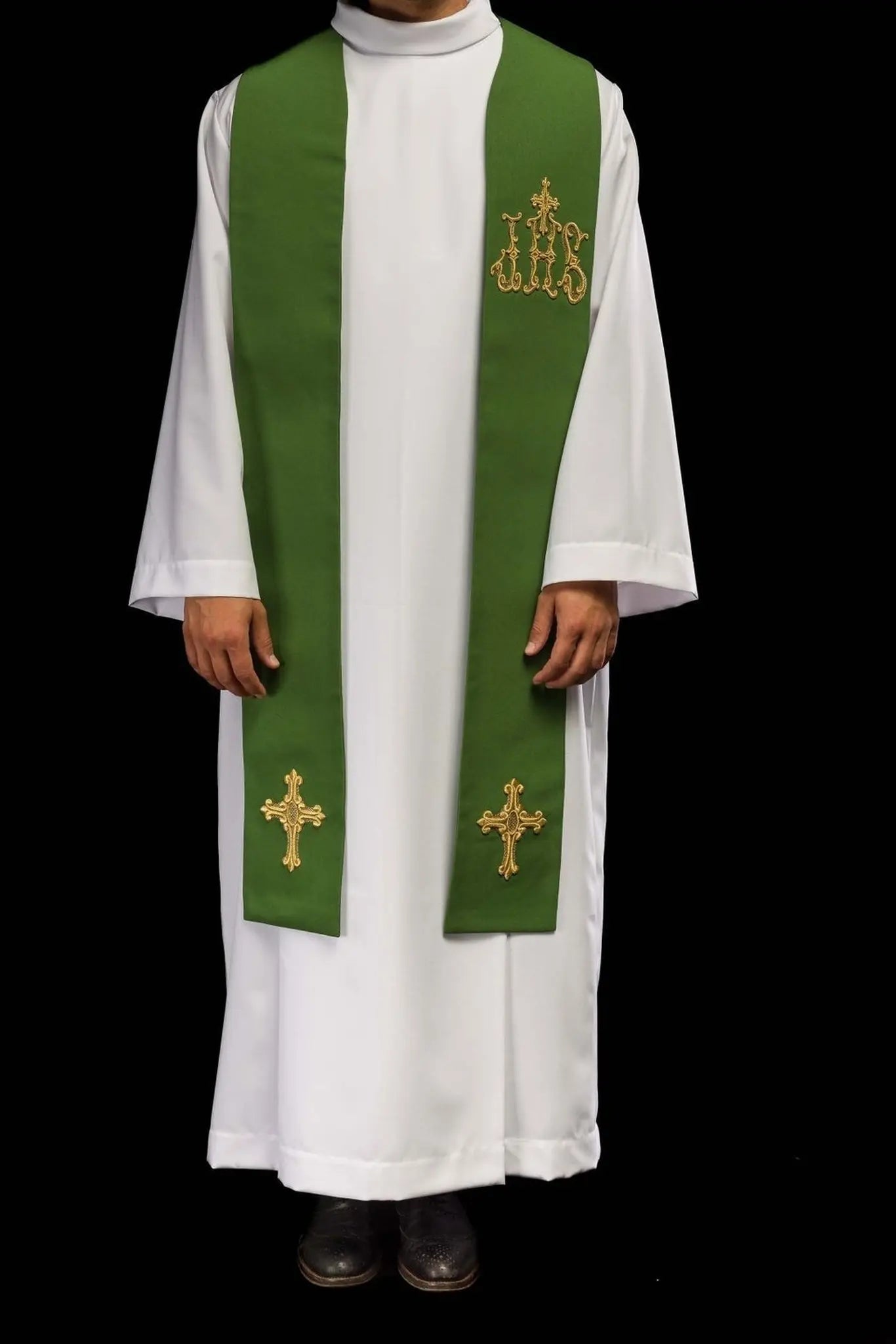 Étola verte de prêtre brodée avec croix et IHS verte