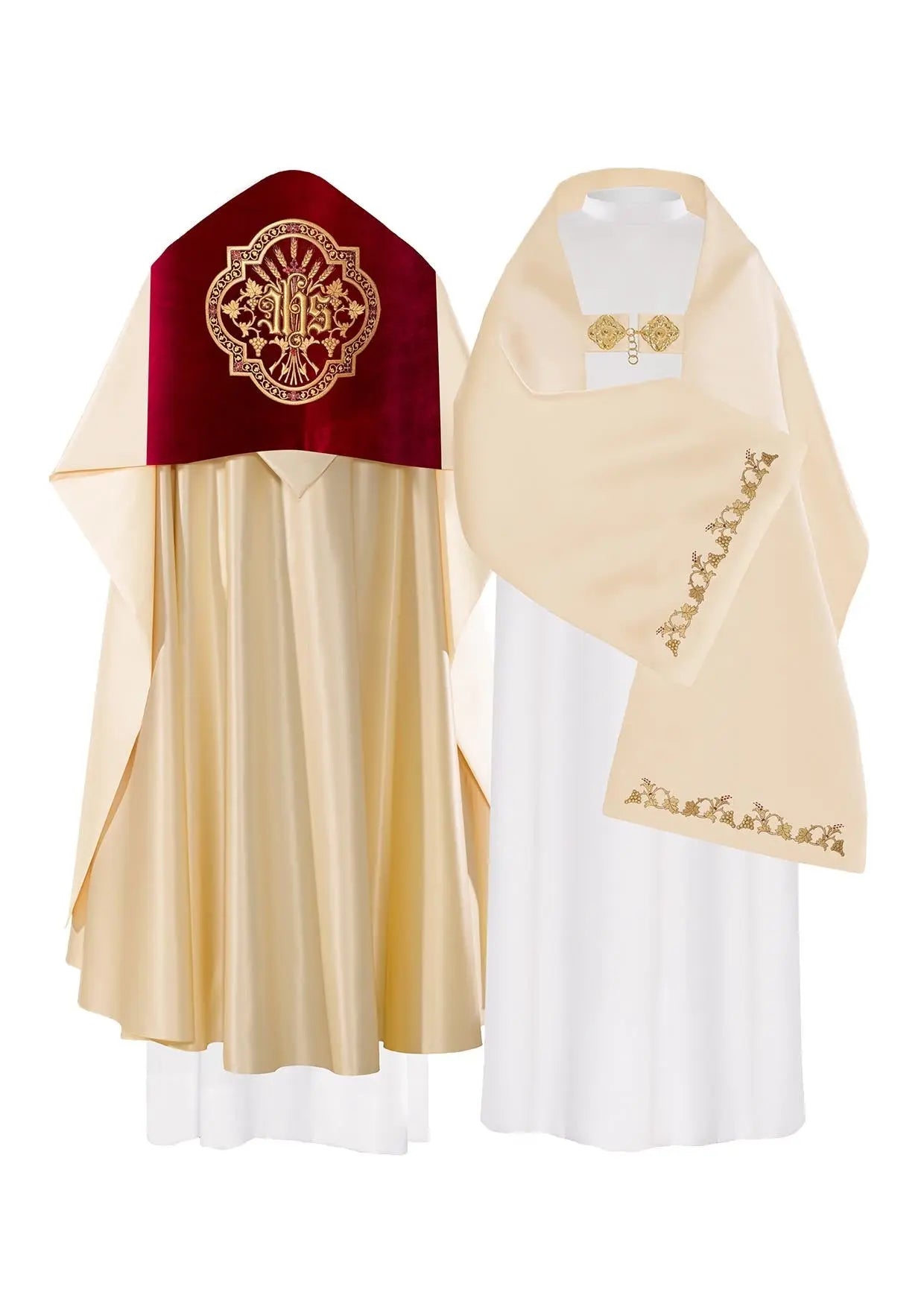 Voile brodé IHS en velours écru