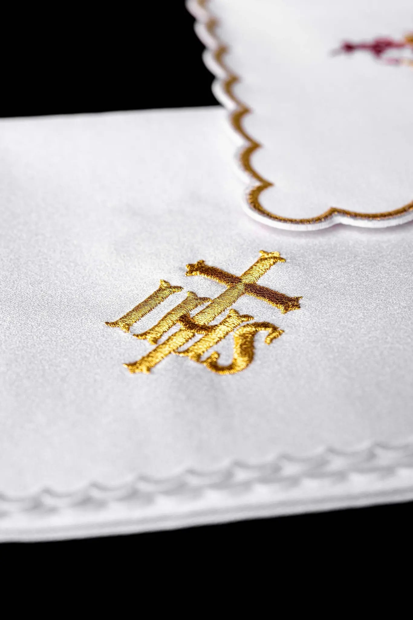 White Chalice Linen Set with IHS Embroidery - HAFTINA ATELIER
