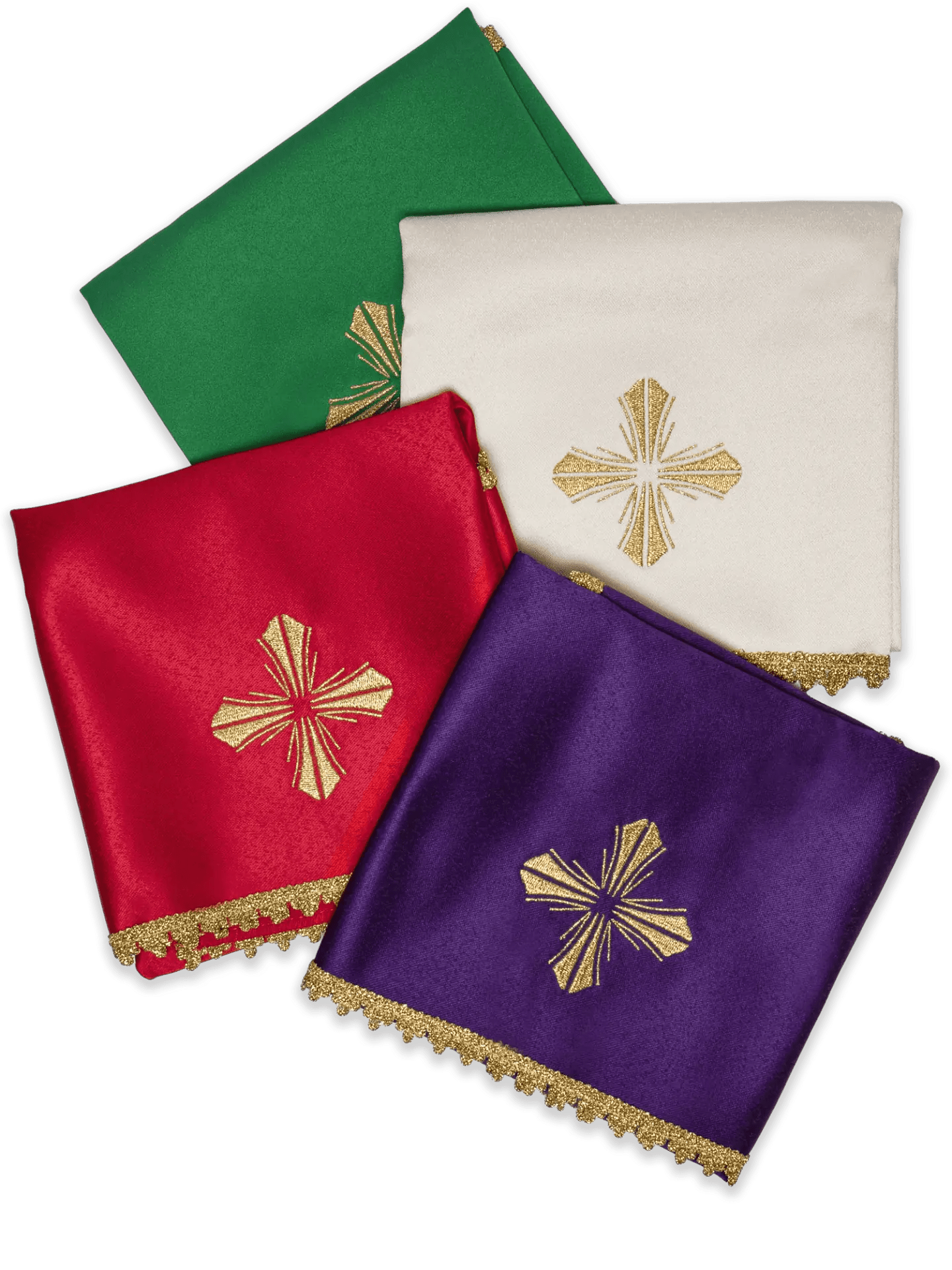 Ensemble de quatre voiles pour calice avec croix brodée
