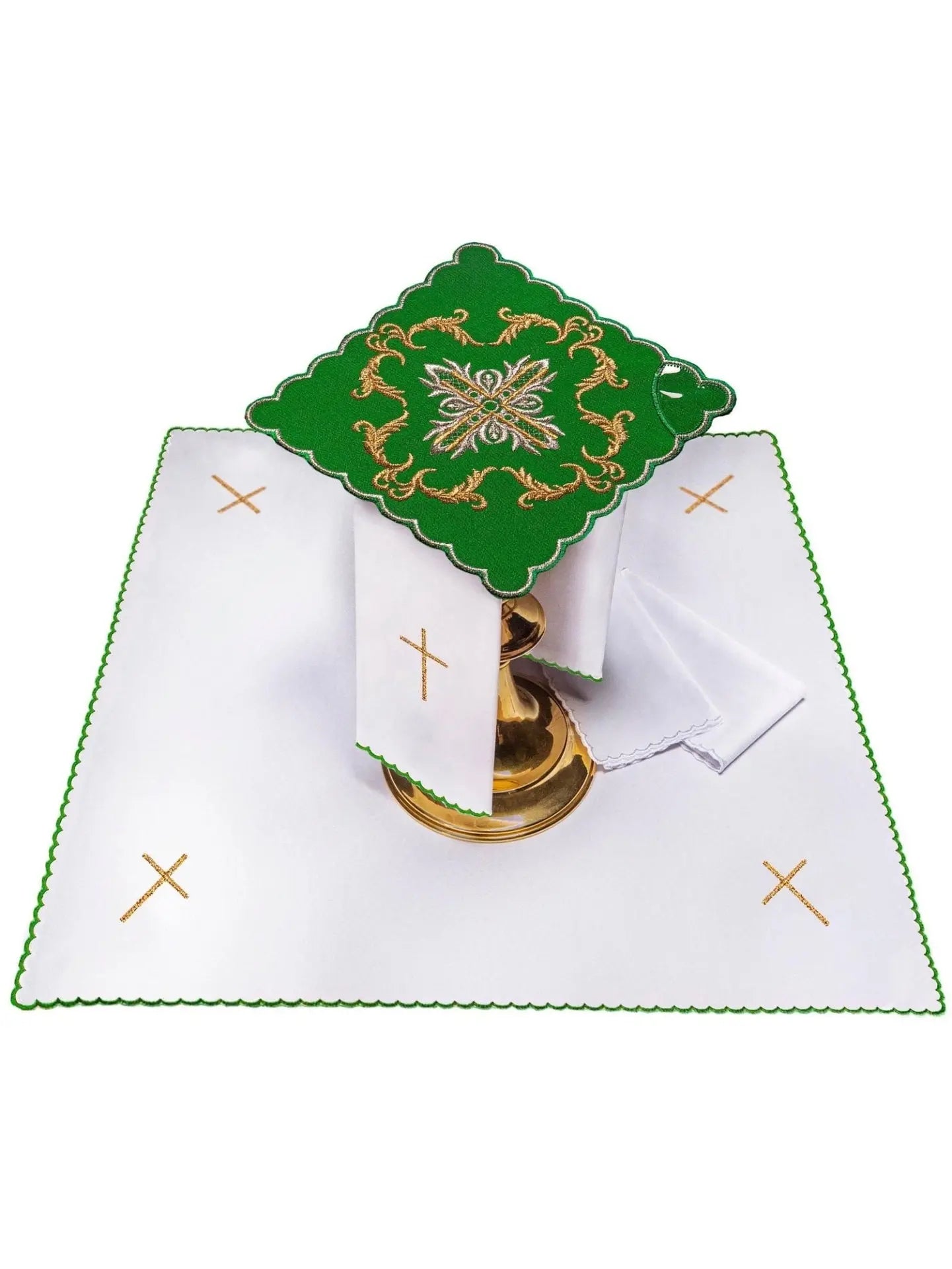 Lin de calice vert brodé d'une croix