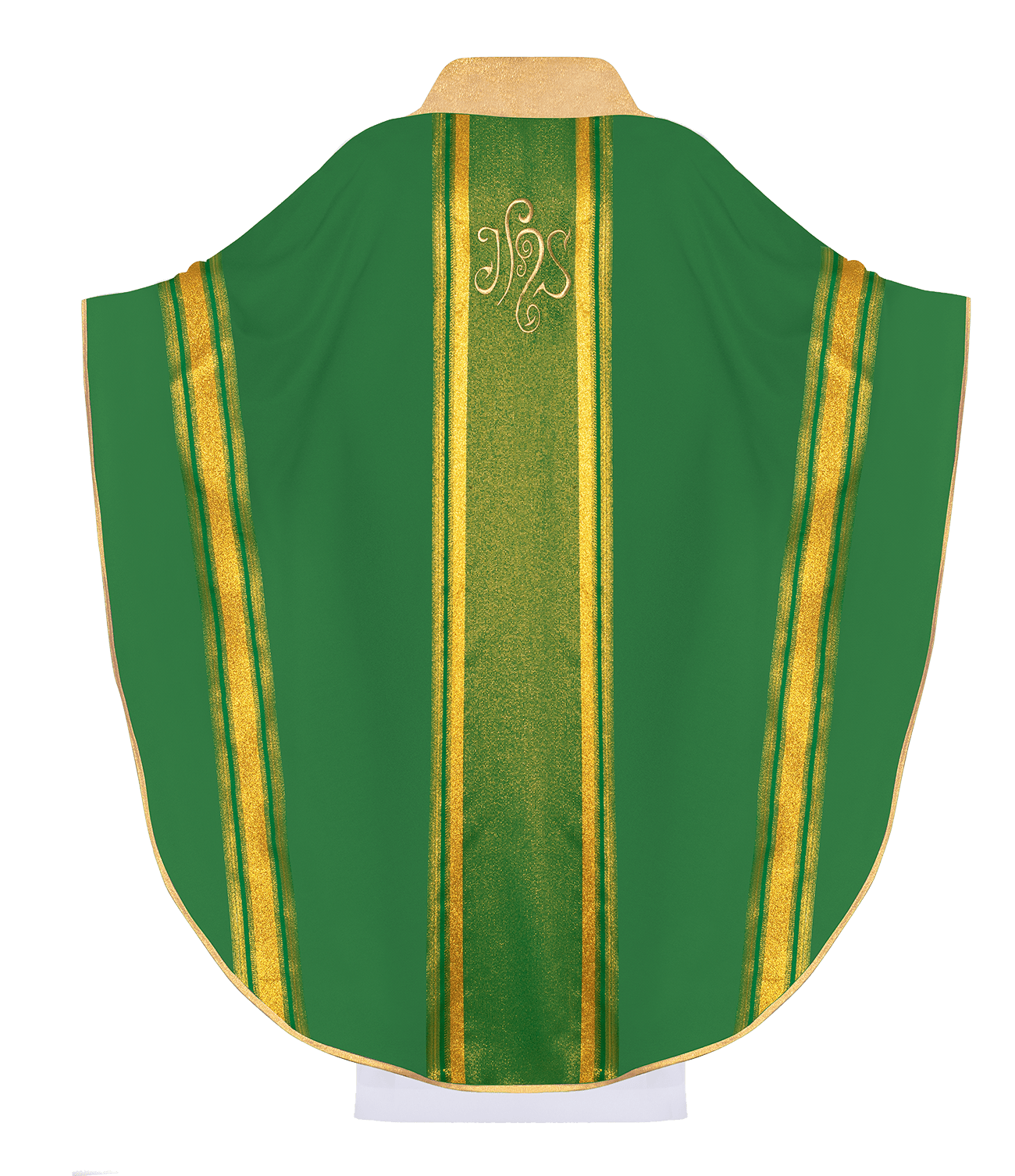 Zielony ornat haftowany z wzorem IHS ze złoceniami